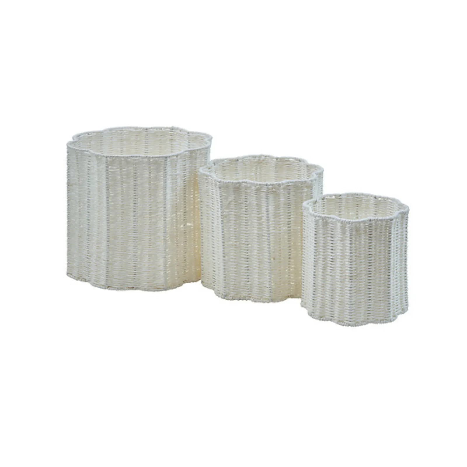 Set 3 cestini a forma di fiore intrecciati in corda bianco