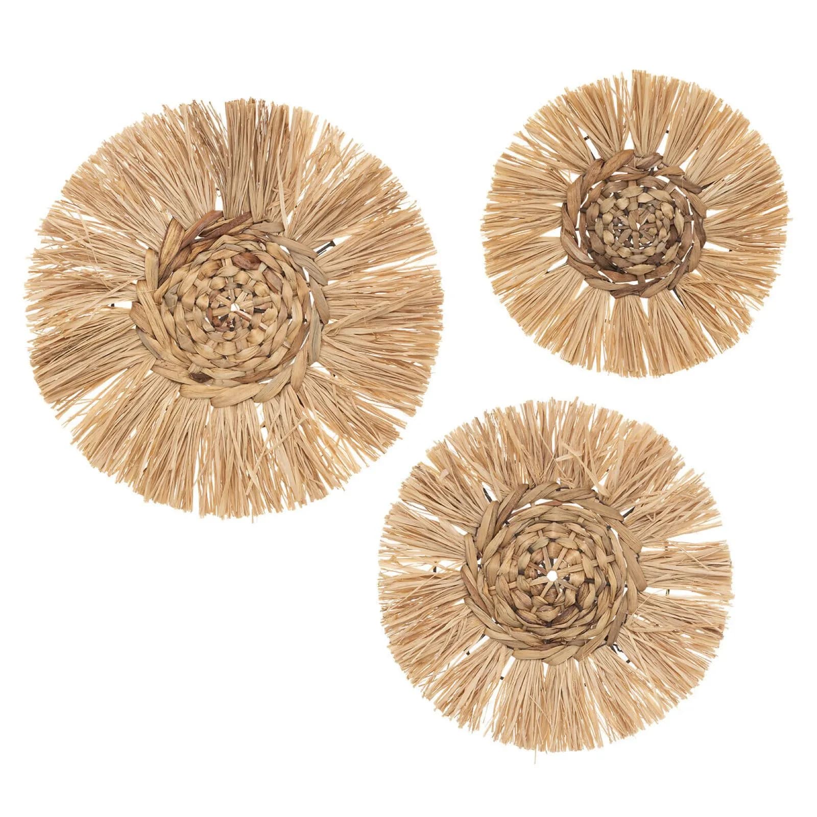 Set 3 decorazioni da parete rotonde in rafia naturale