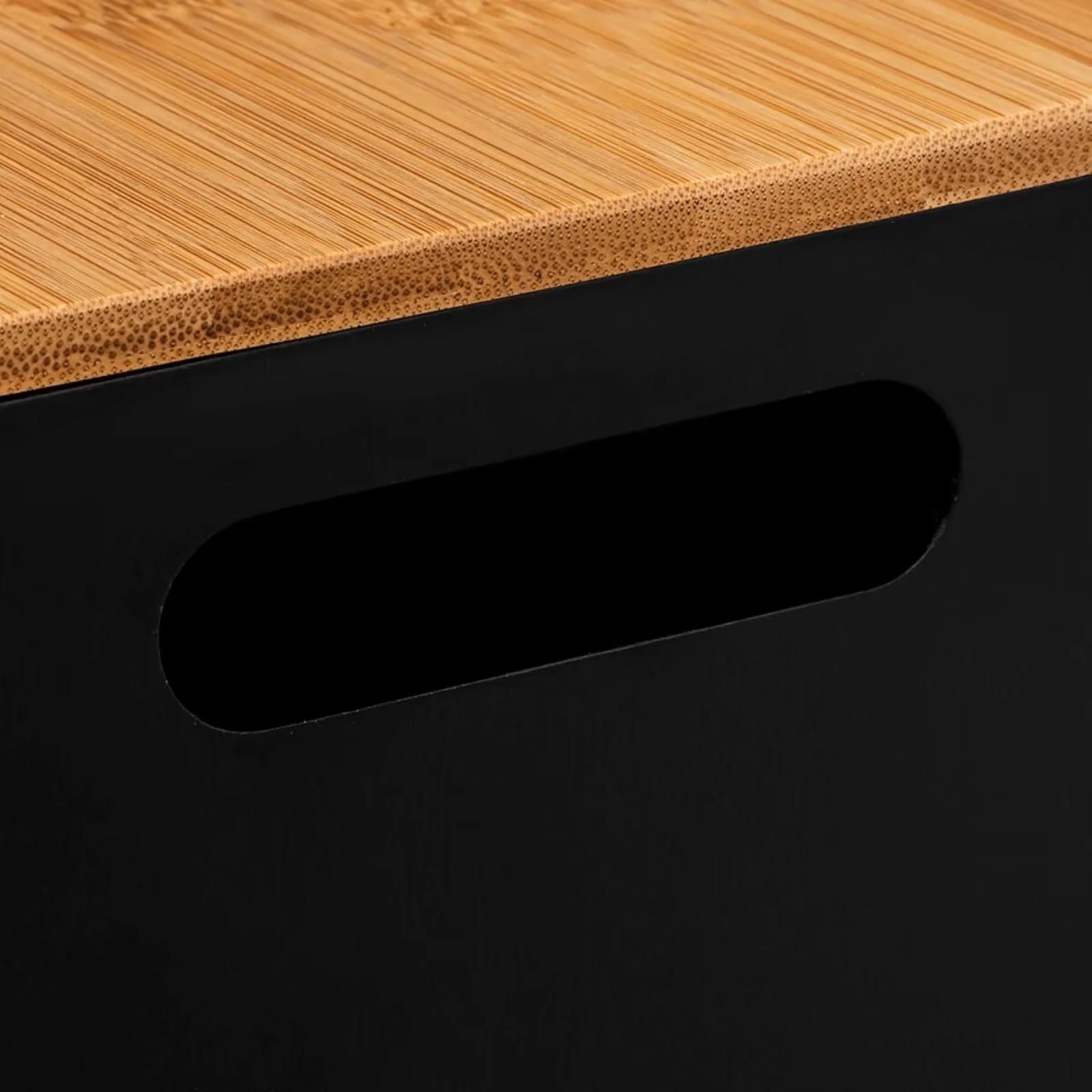 Set 3 organizer di diversa dimensione in legno nero con coperchio naturale