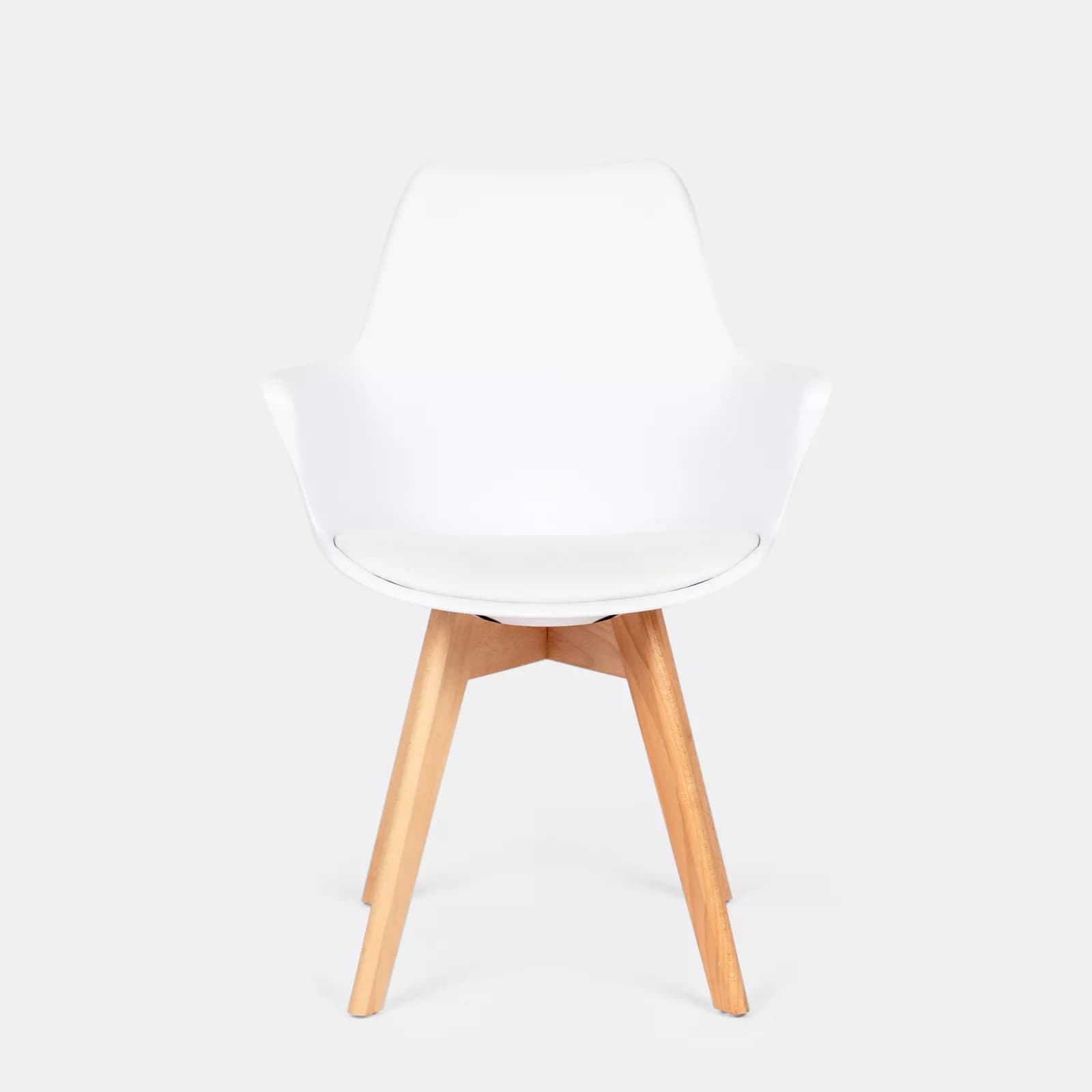 Set 2 sedie in polipropilene bianco con cuscino in similpelle e gambe in legno - Parva