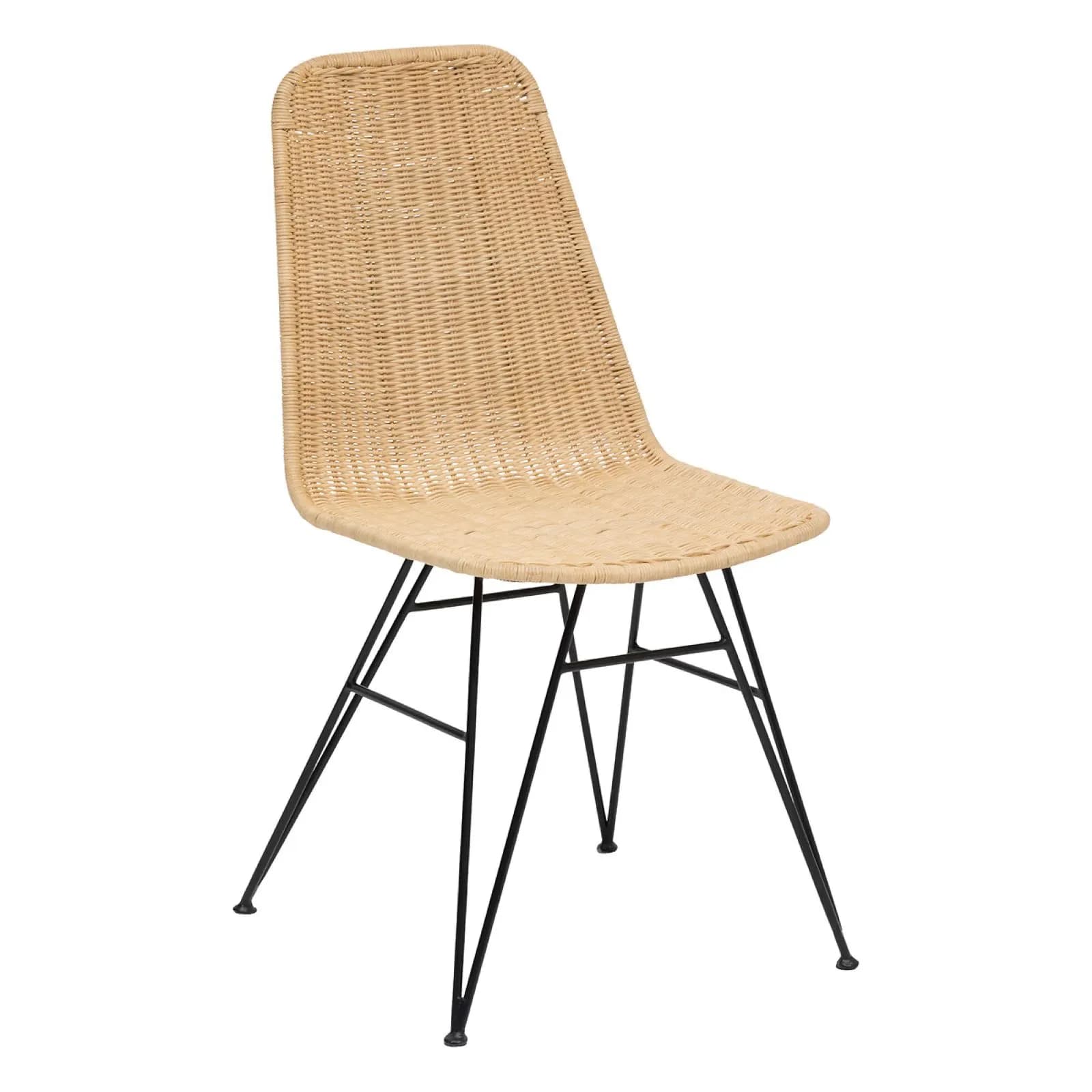 Set 3 sedie in acciaio nero e rattan intrecciato a mano - Mayne