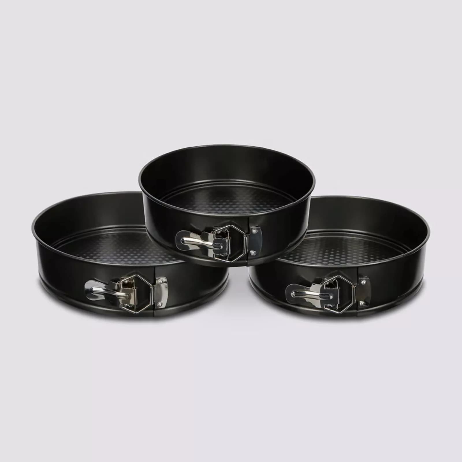 Set 3 tortiere rotonde diverse dimensioni in acciaio nero con cerniera