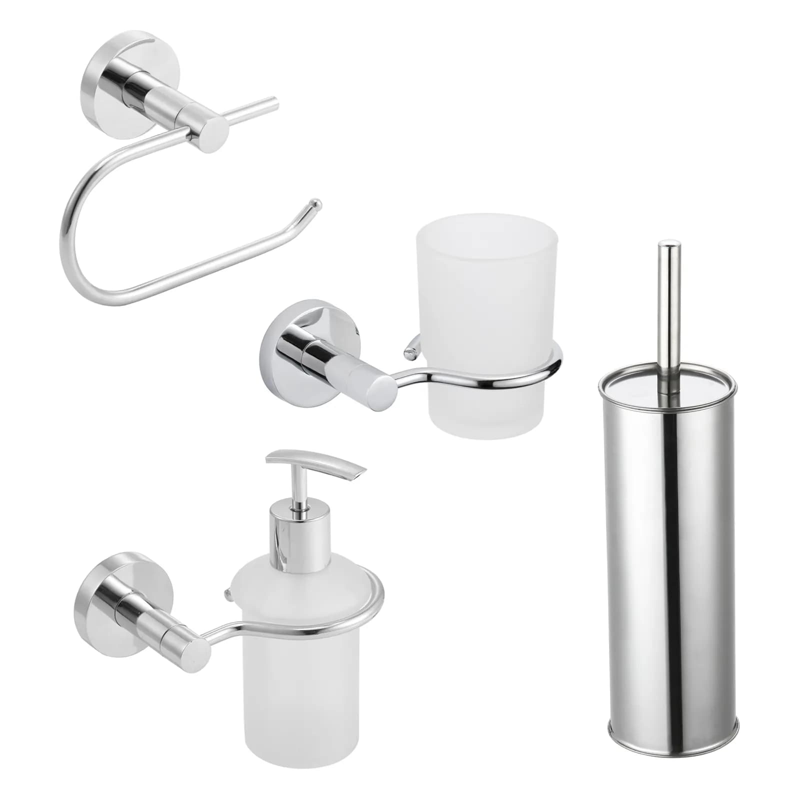 Set 4 accessori in lega di zinco cromo e vetro satinato - Bailey