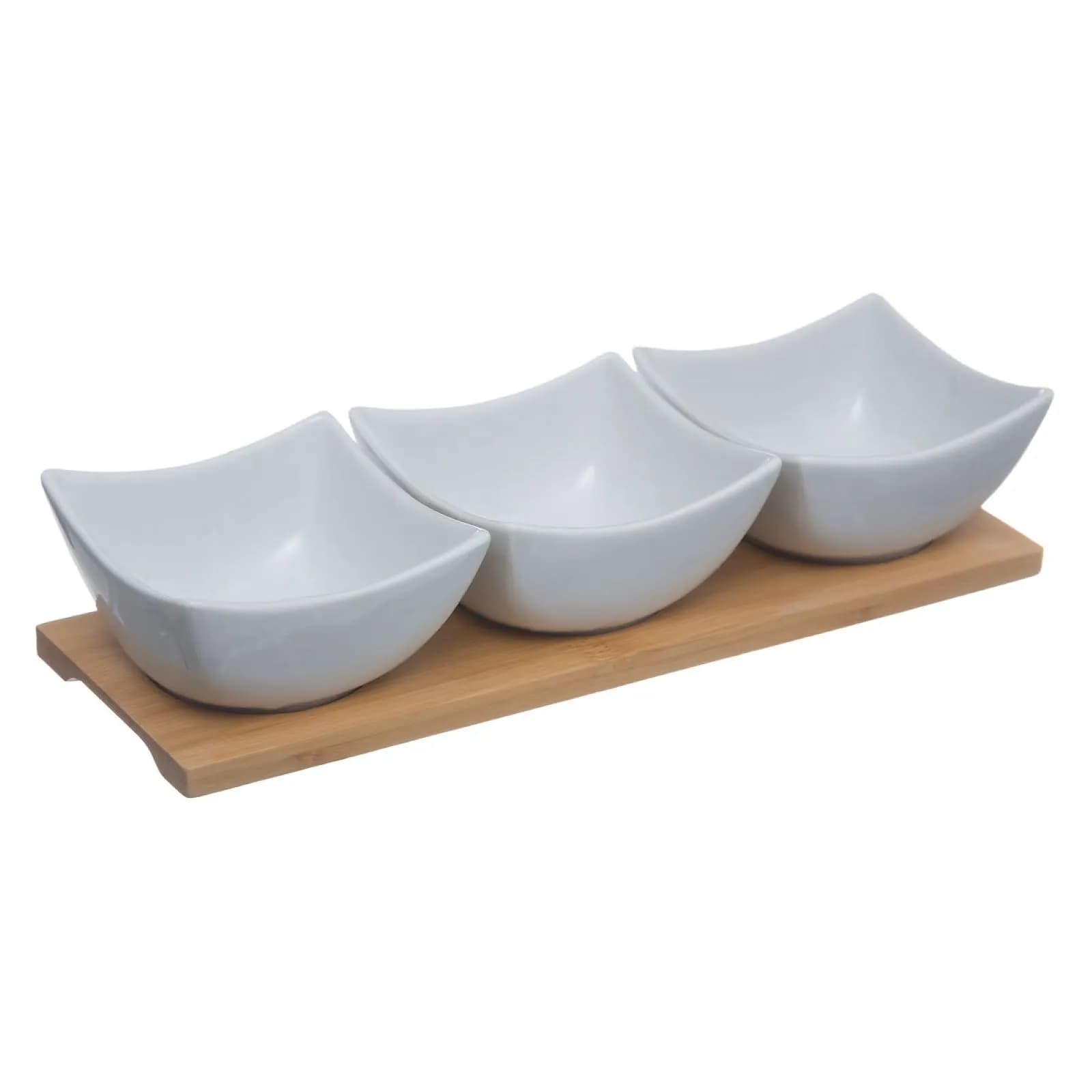 Set 4 accessori per aperitivo in bambù naturale e porcellana bianco