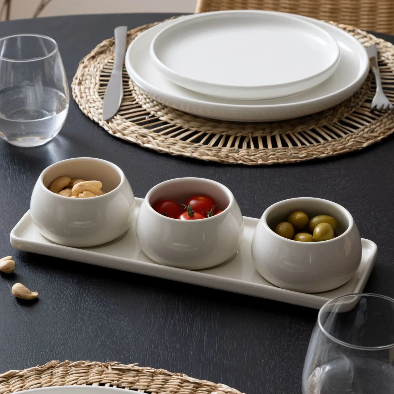 Set 4 accessori per aperitivo in ceramica bianco