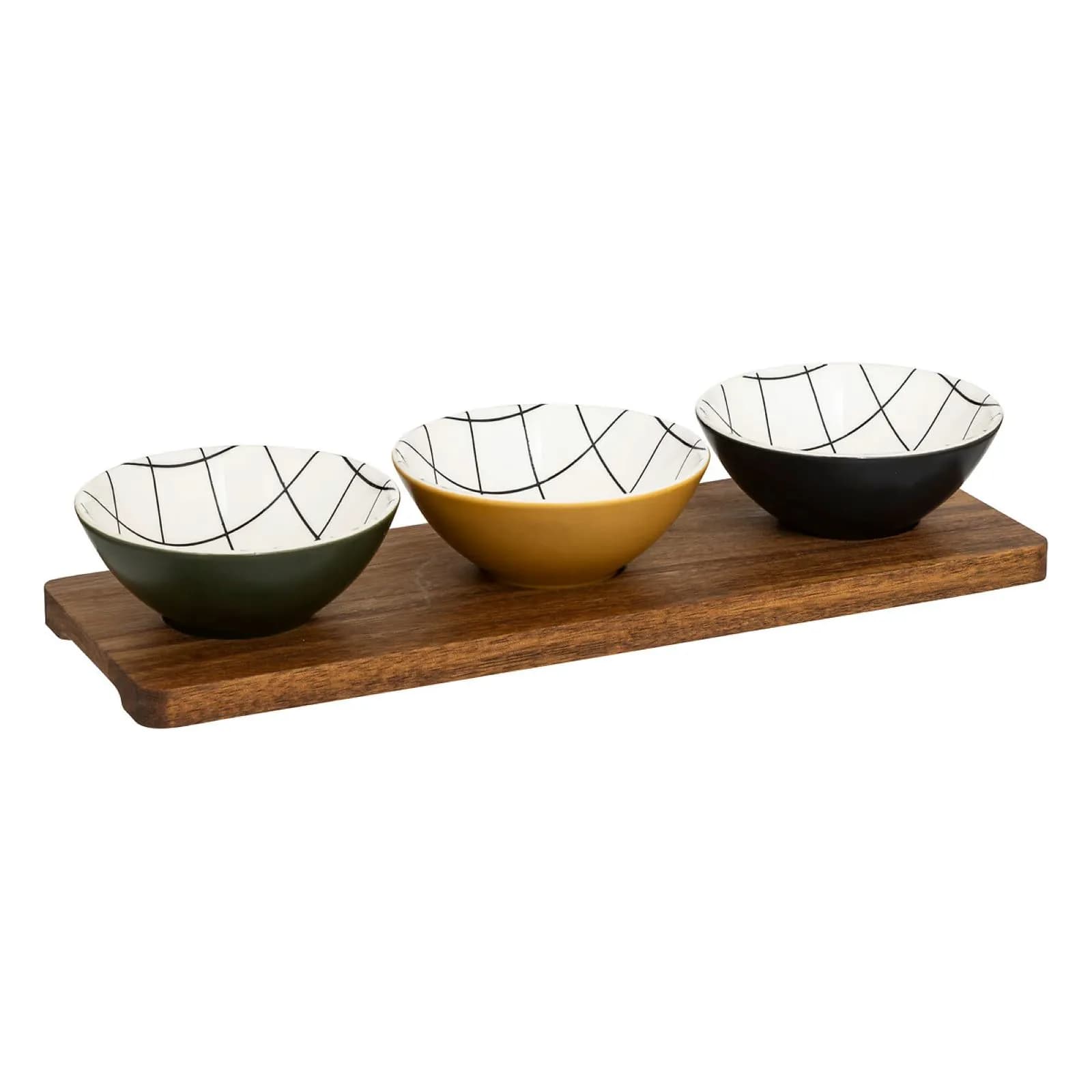 Set 4 accessori per aperitivo in legno di acacia naturale e ceramica multicolore