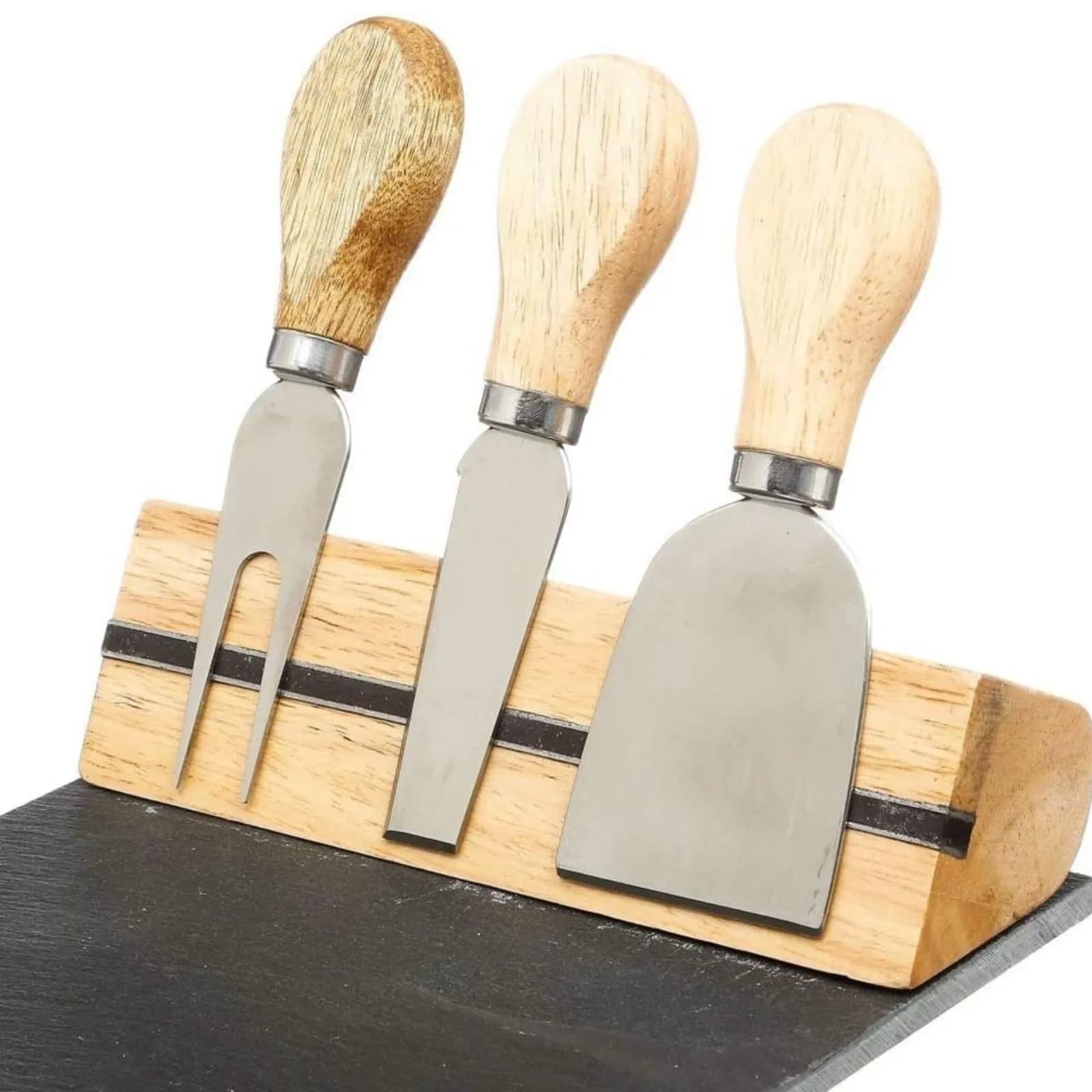 Set 4 accessori per il formaggio in acciaio inox e ardesia