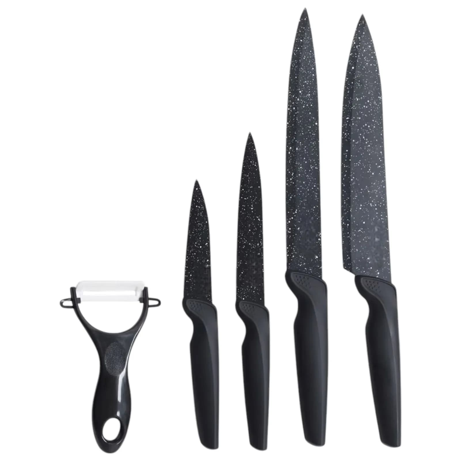 Set 4 coltelli in acciaio effetto pietra nero con pelapatate - Yasmira