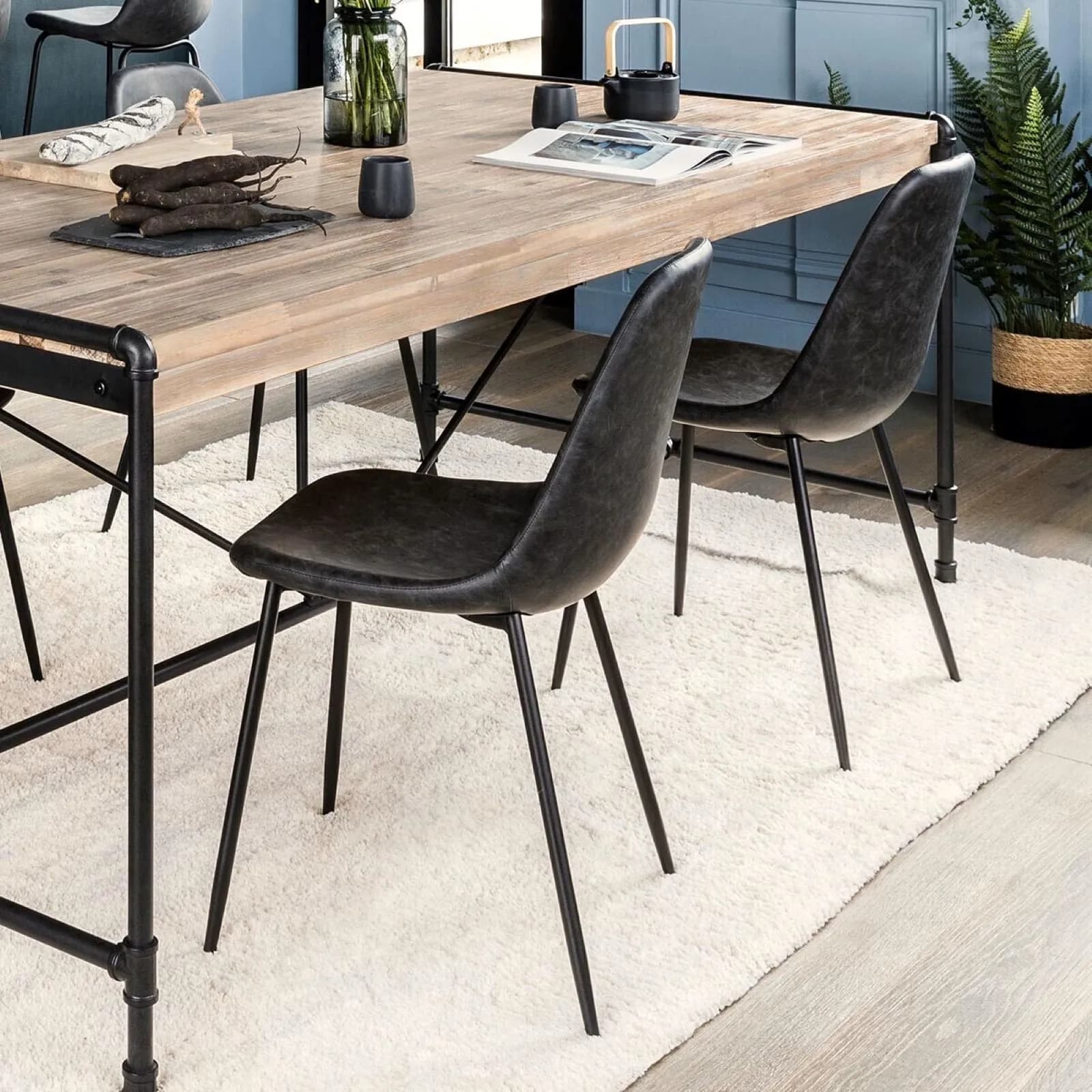 Set 4 sedie in similpelle grigio e acciaio nero - Walda