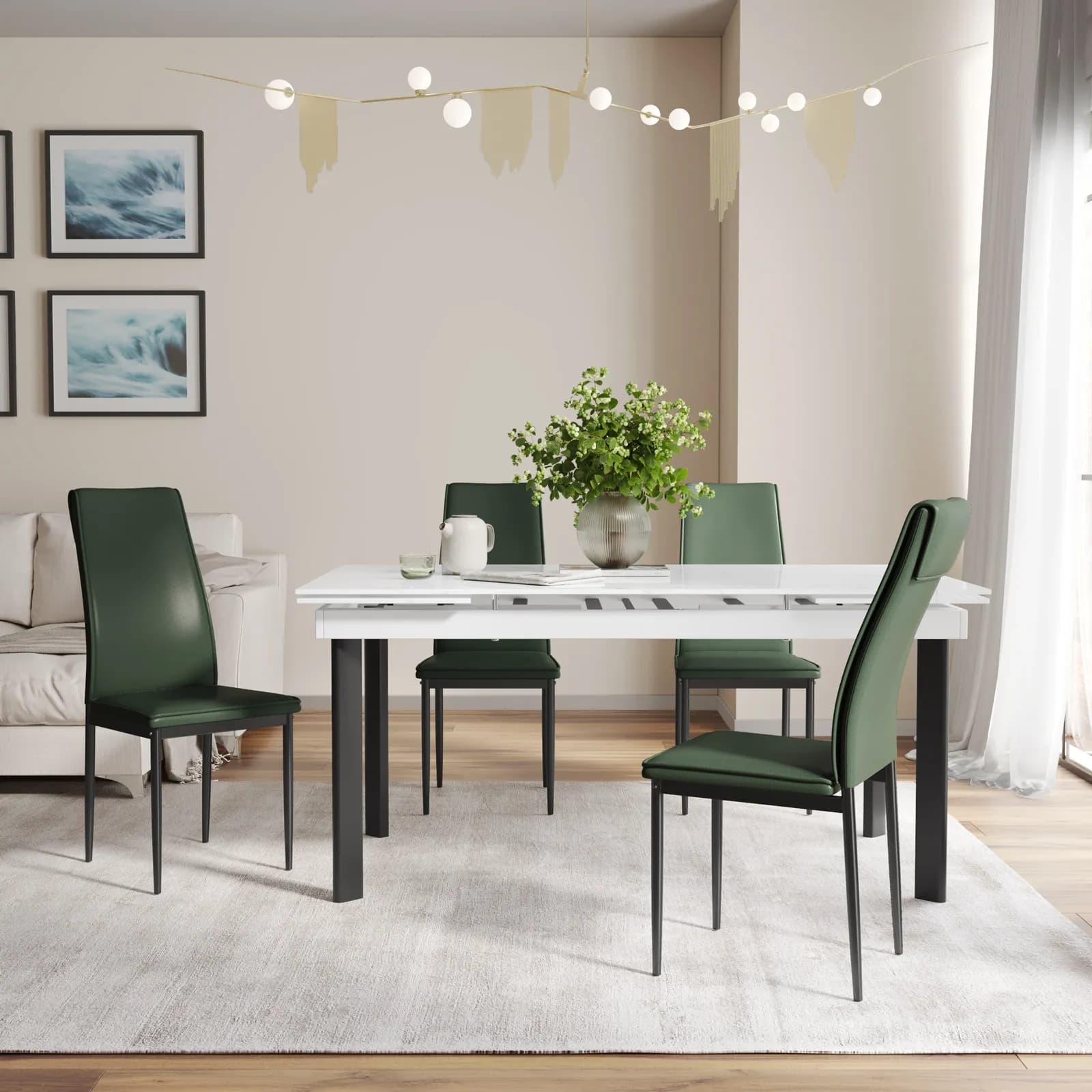 Set 4 sedie in similpelle verde bosco con gambe in metallo nero - Iolanda