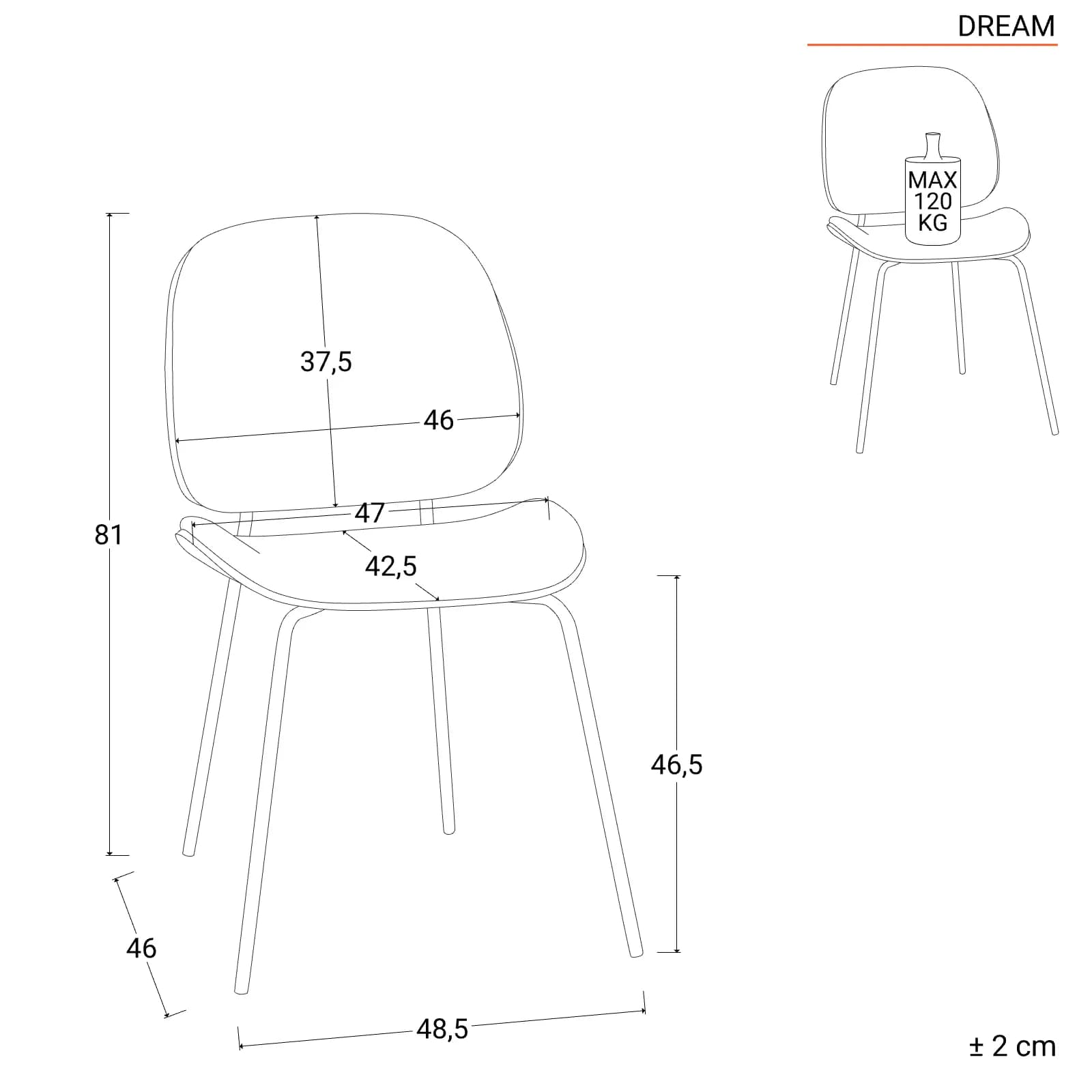 Set 2 sedie in plywood e tessuto tortora con gambe in metallo nero - Dream