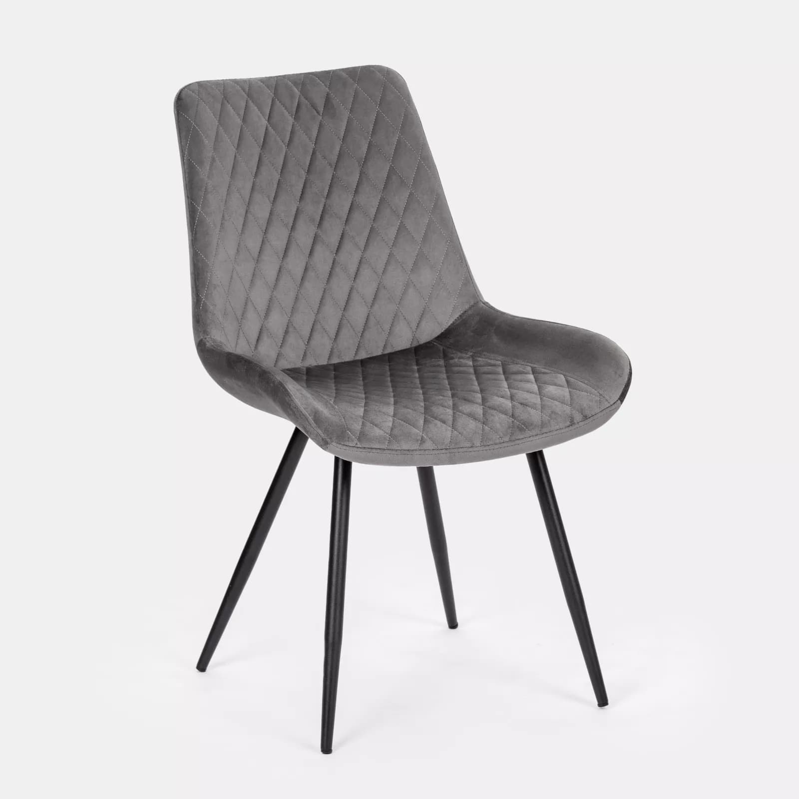 Set 4 sedie in velluto grigio trapuntato e gambe nere - Malu
