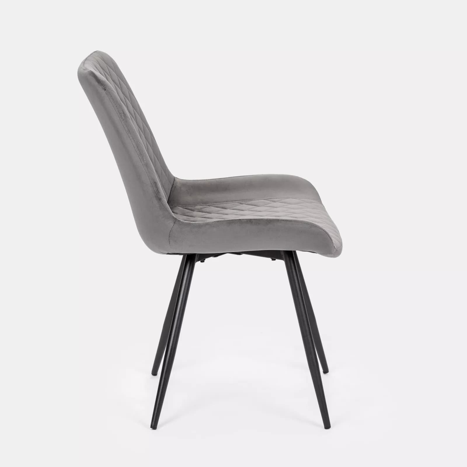 Set 4 sedie in velluto grigio trapuntato e gambe nere - Malu