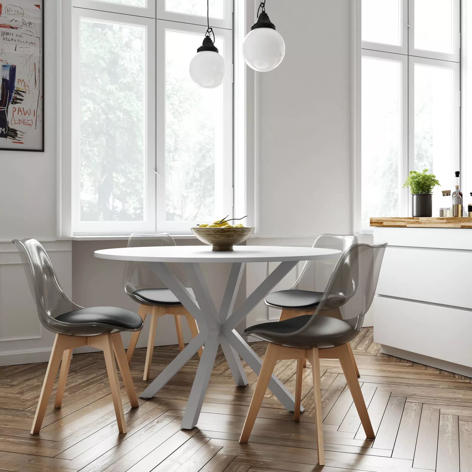 Set 4 sedie scandi nero trasparente gambe in legno con cuscino nero - Alborg Ghost