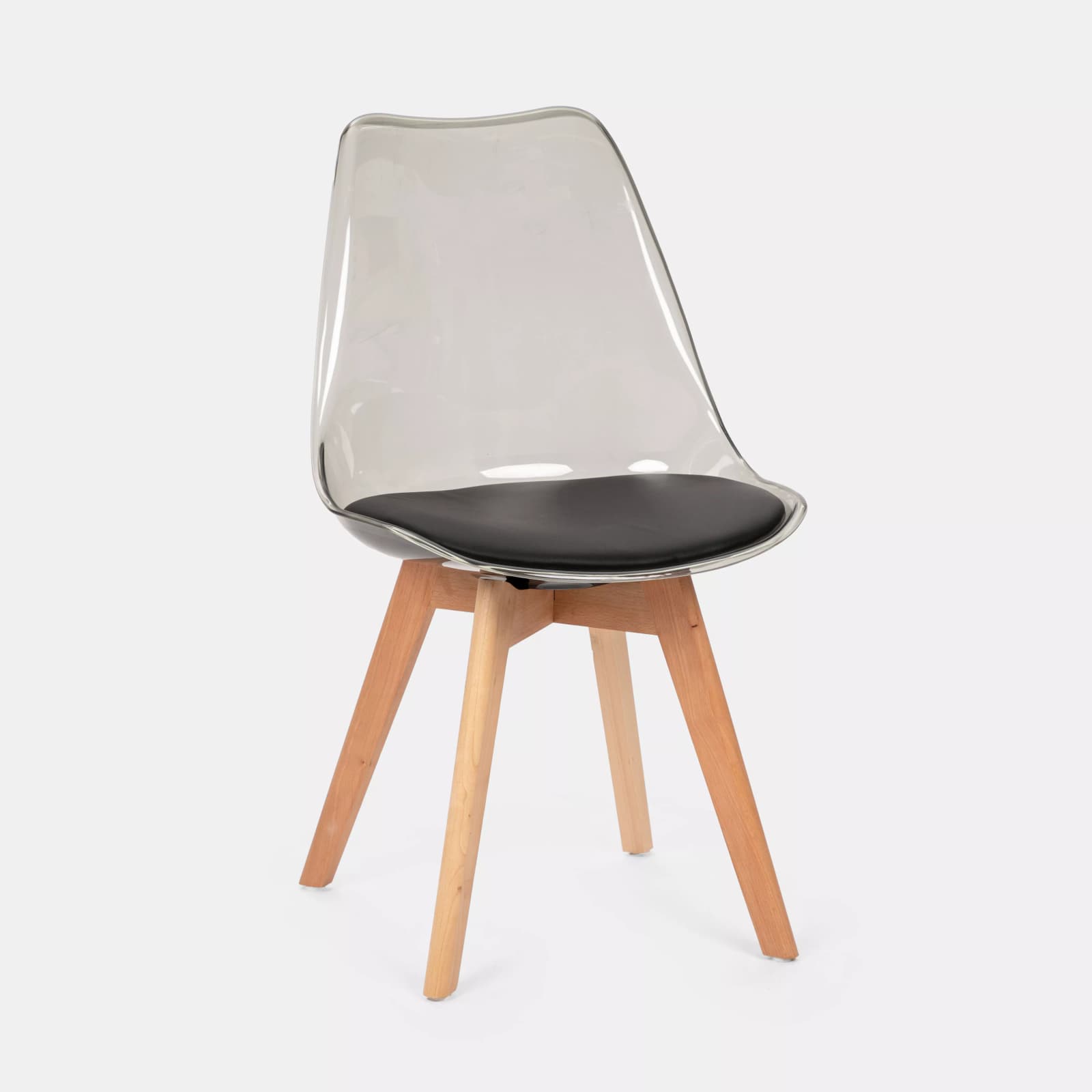 Set 4 sedie scandi nero trasparente gambe in legno con cuscino nero - Alborg Ghost