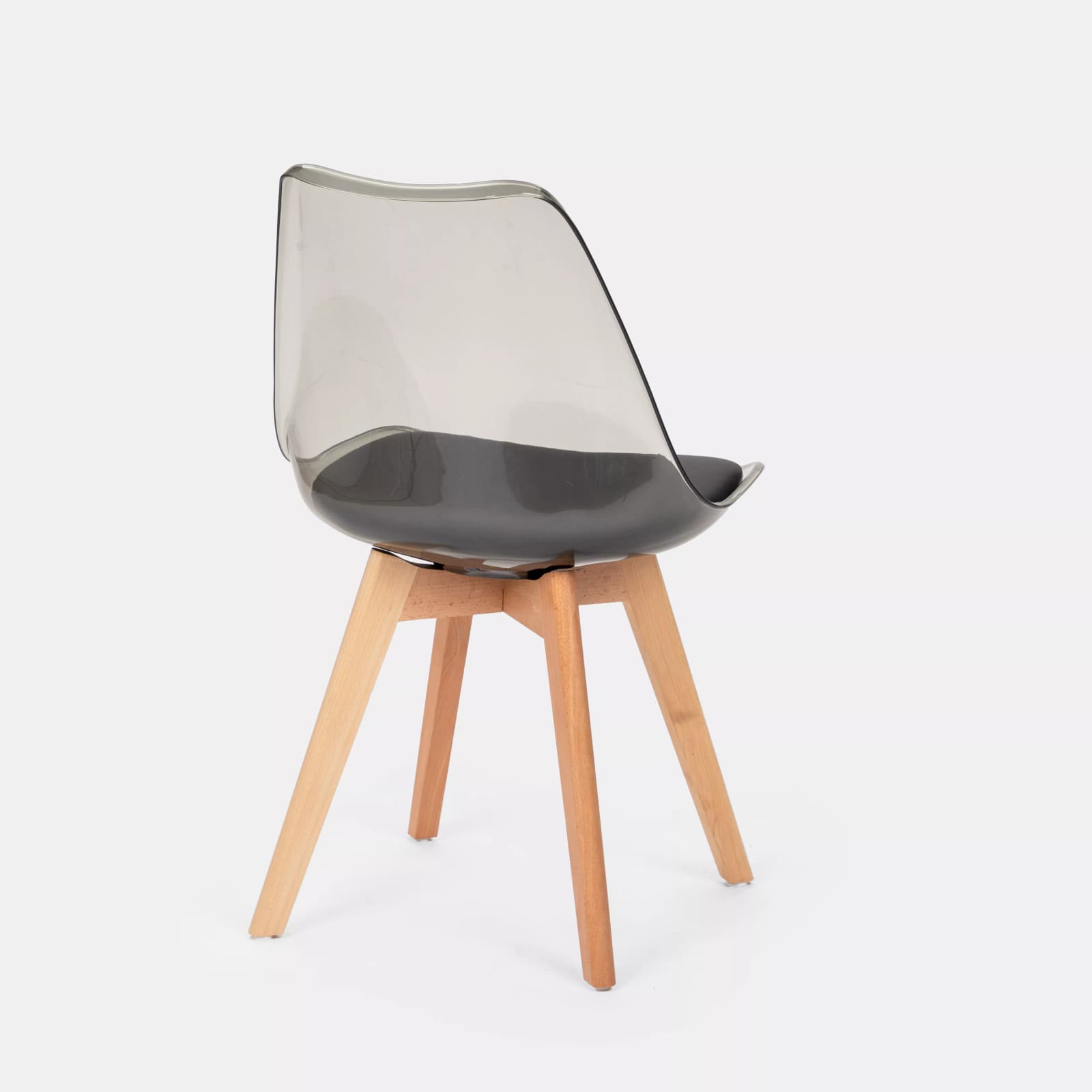 Set 4 sedie scandi nero trasparente gambe in legno con cuscino nero - Alborg Ghost