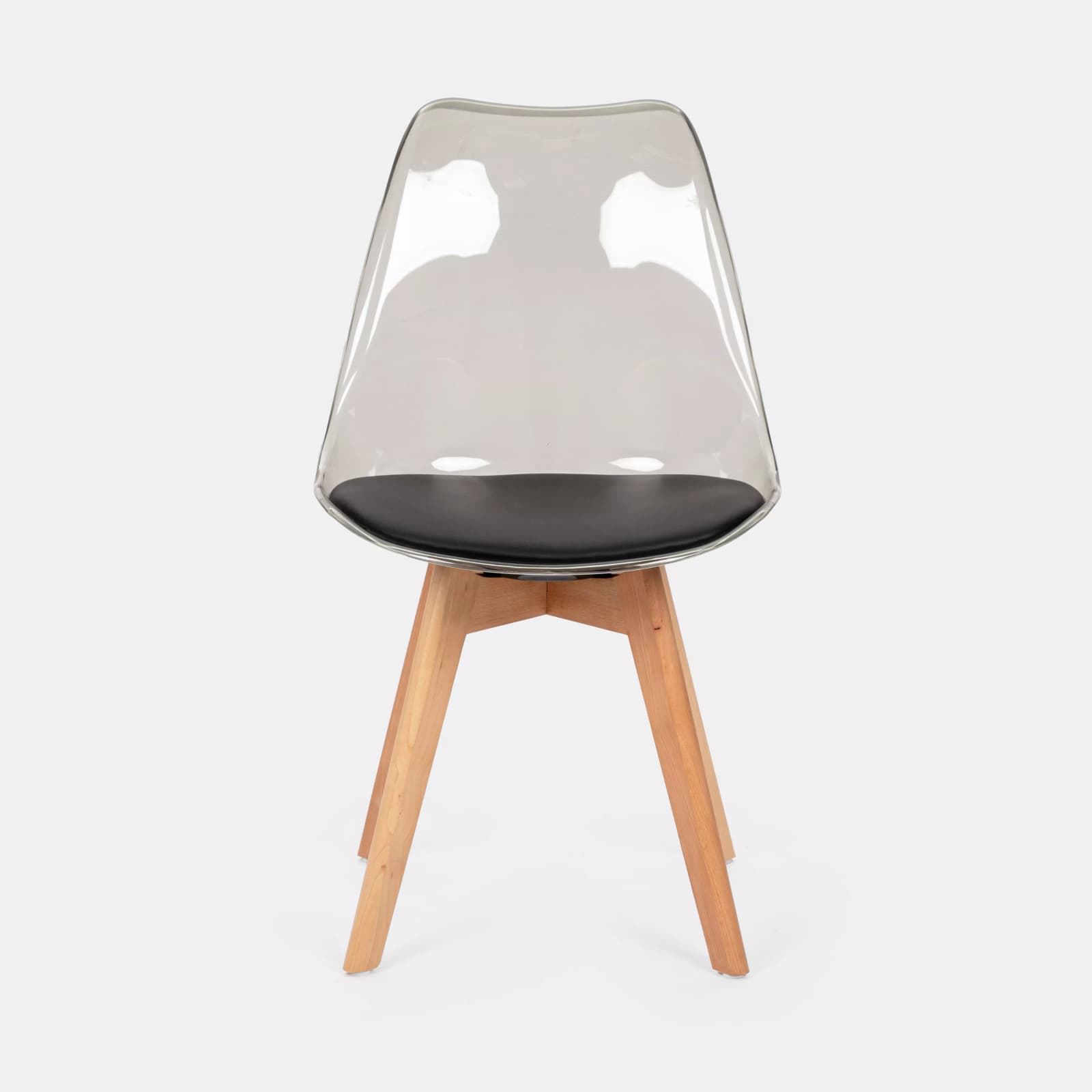 Set 4 sedie scandi nero trasparente gambe in legno con cuscino nero - Alborg Ghost