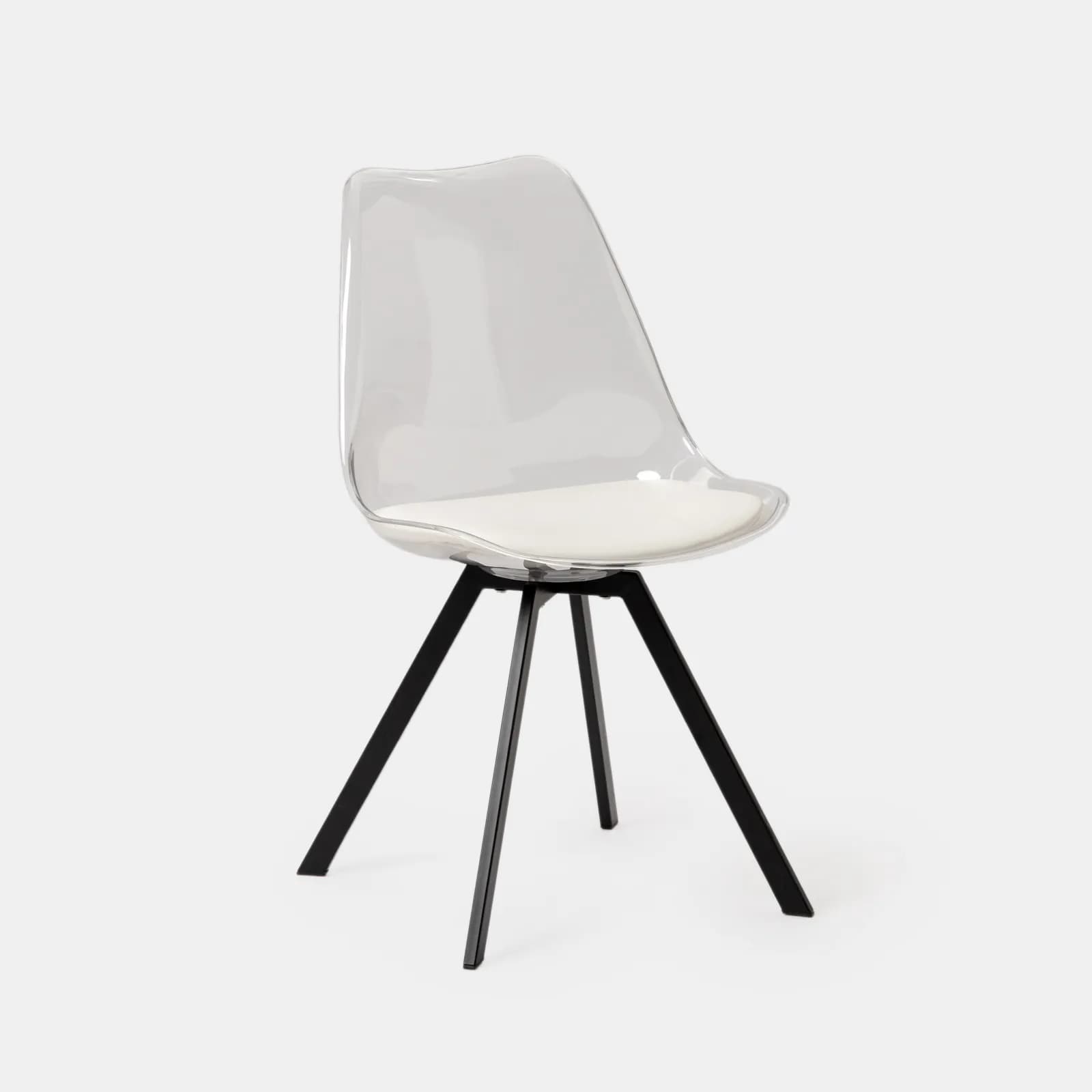 Set 4 sedie trasparenti con cuscino bianco e gambe nere - Odiel