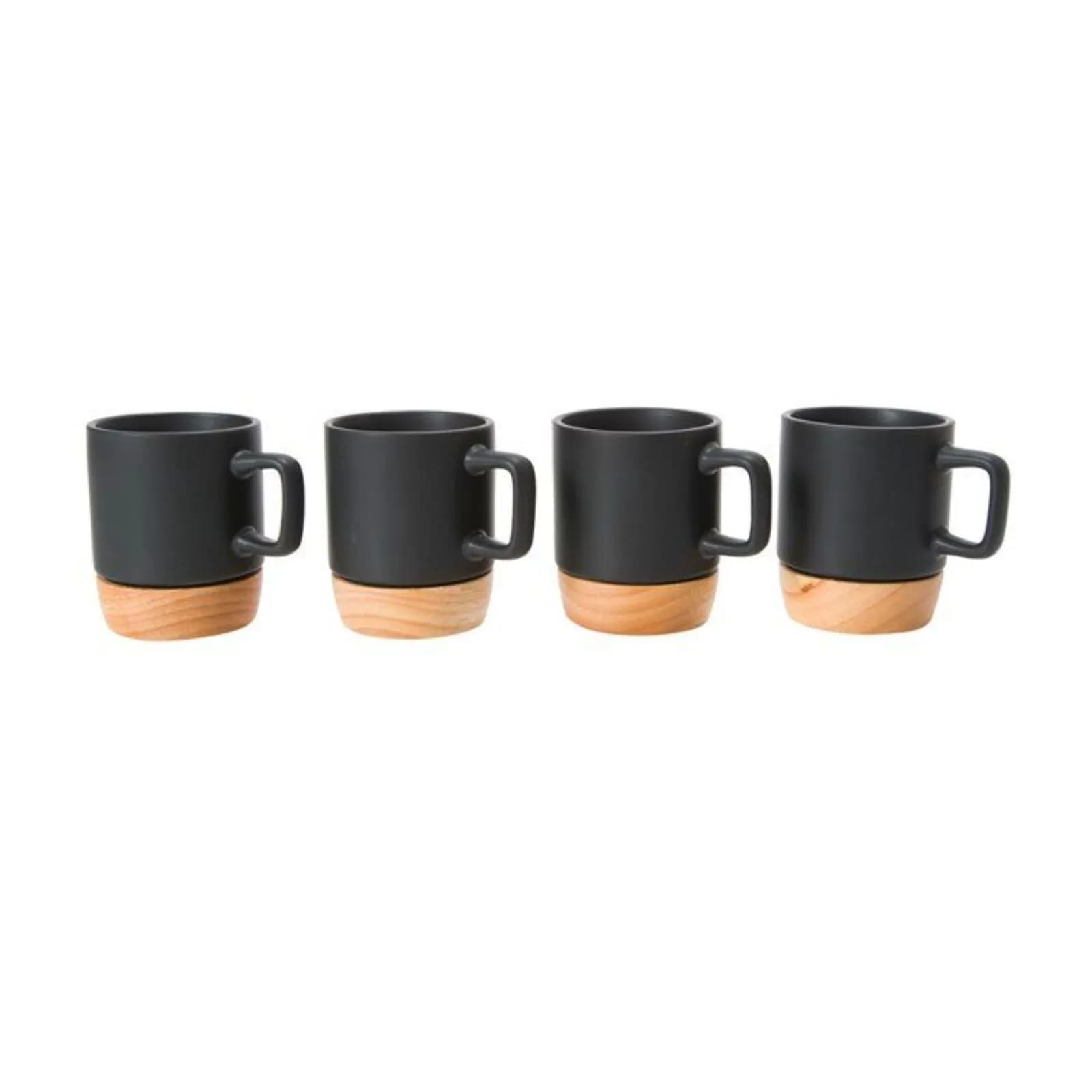 Set 4 tazzine 12 cl in ceramica nero con sottobicchieri in bambù