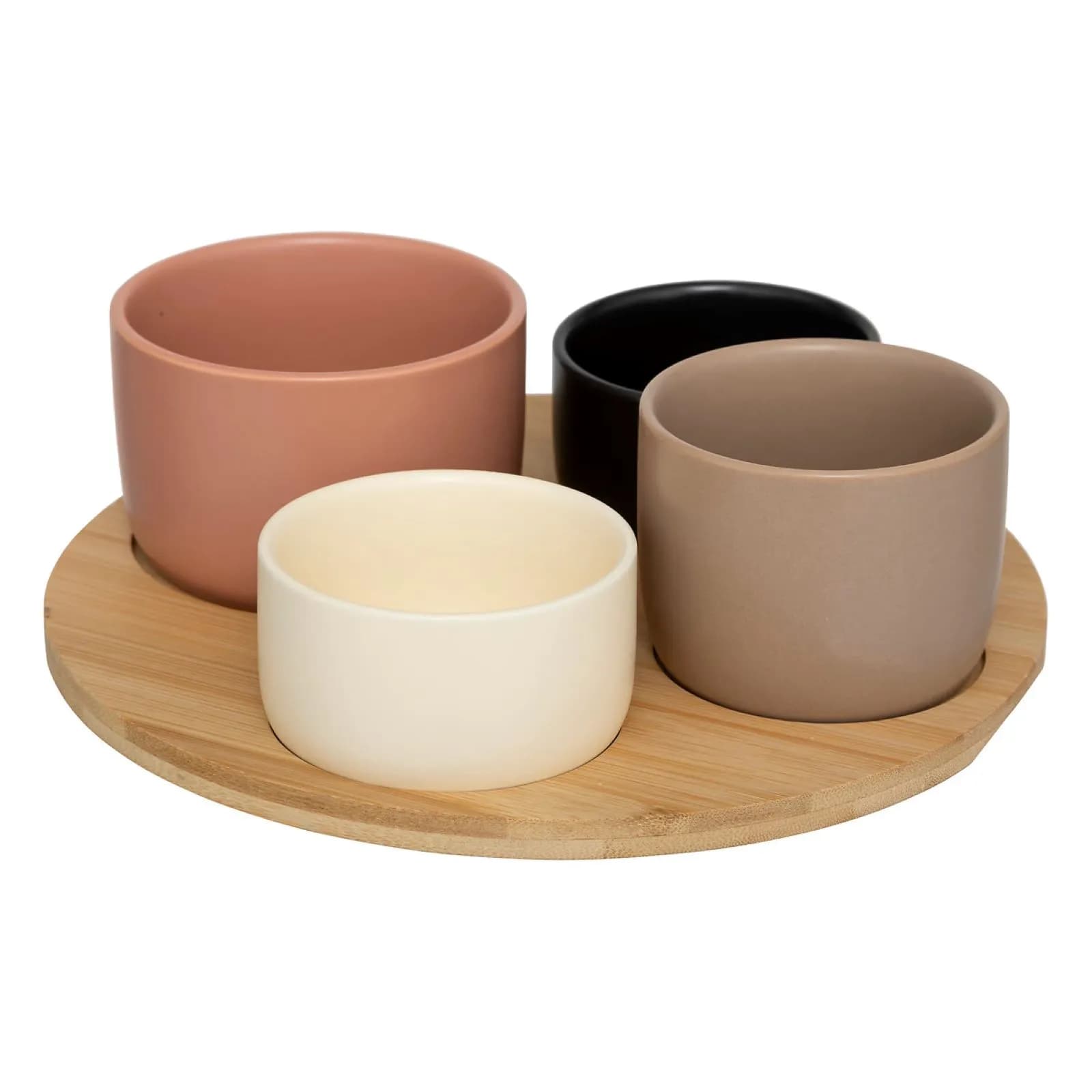 Set 5 accessori per aperitivo rotondo 26 cm in bambù naturale e ceramica multicolore