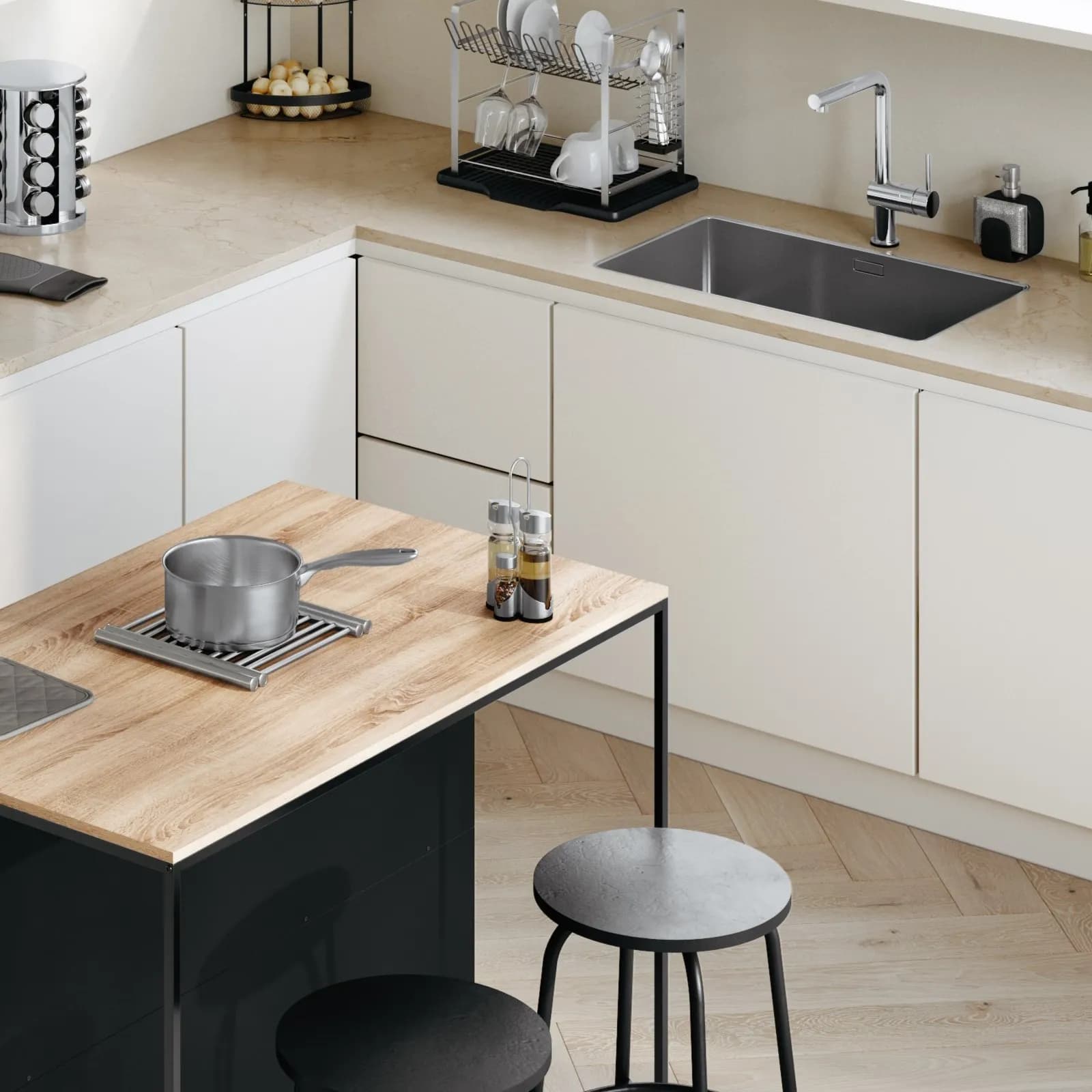 Set 5 accessori per i condimenti in acciaio inox cromo e vetro