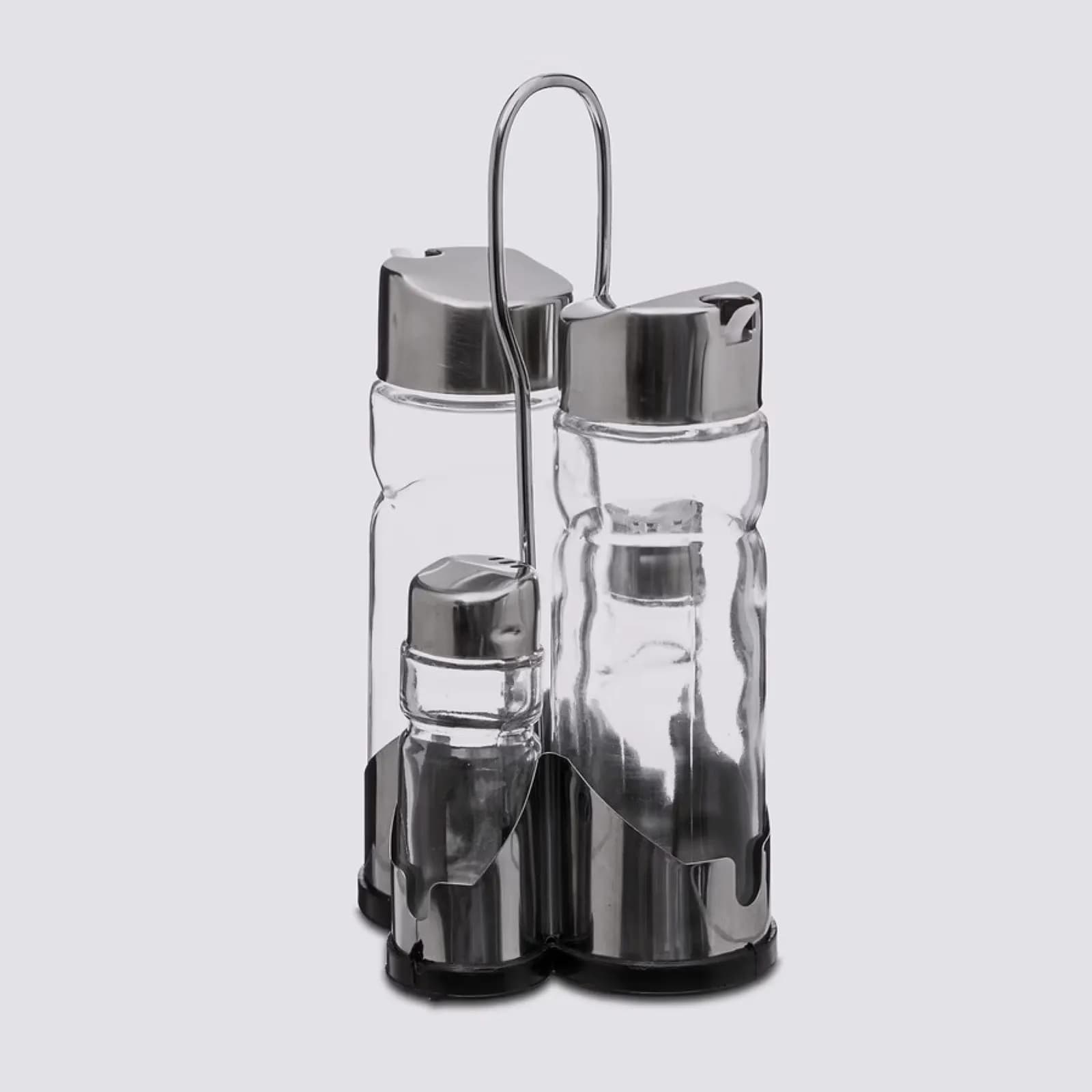Set 5 accessori per i condimenti in acciaio inox cromo e vetro