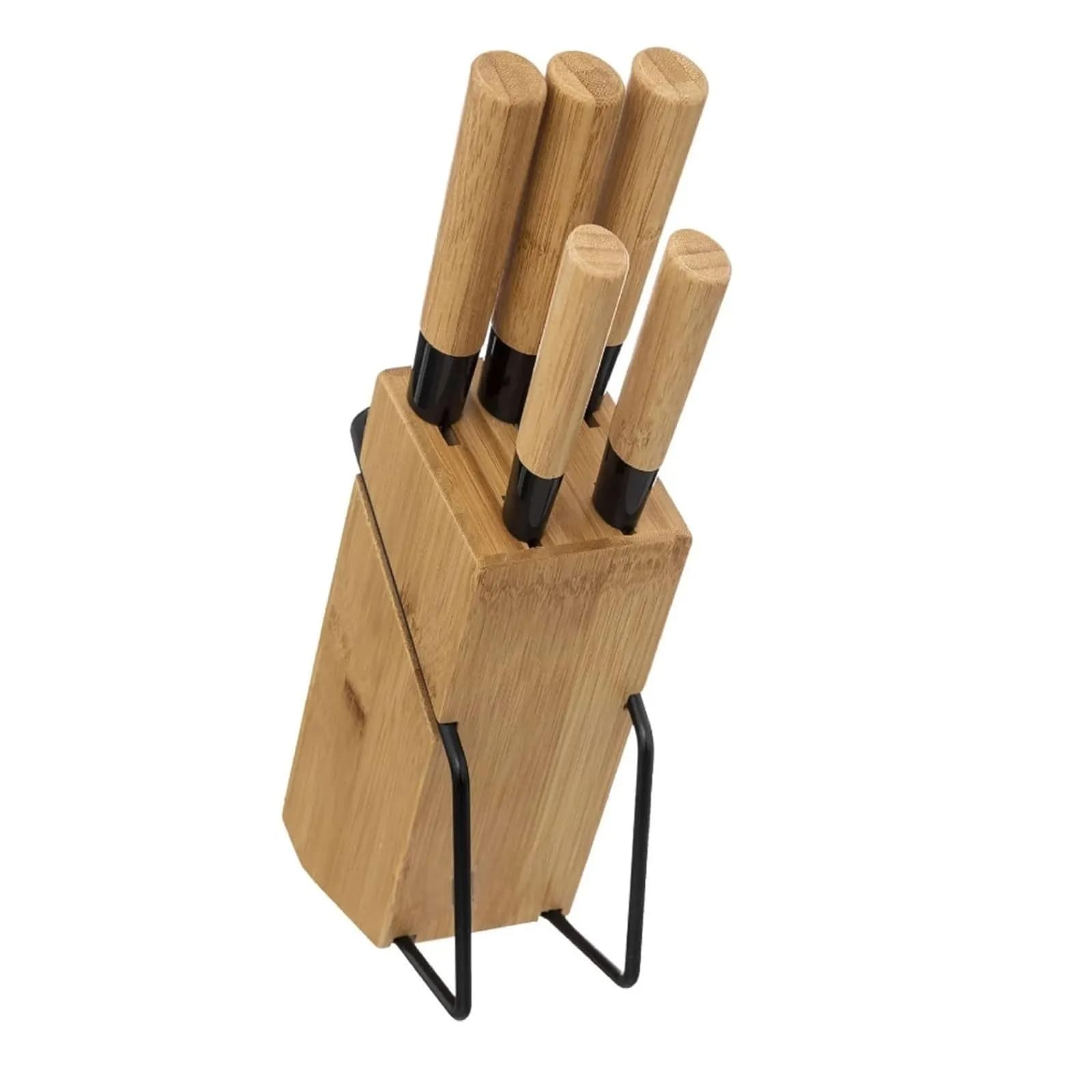 Set 5 coltelli in acciaio inox con base in bambù naturale