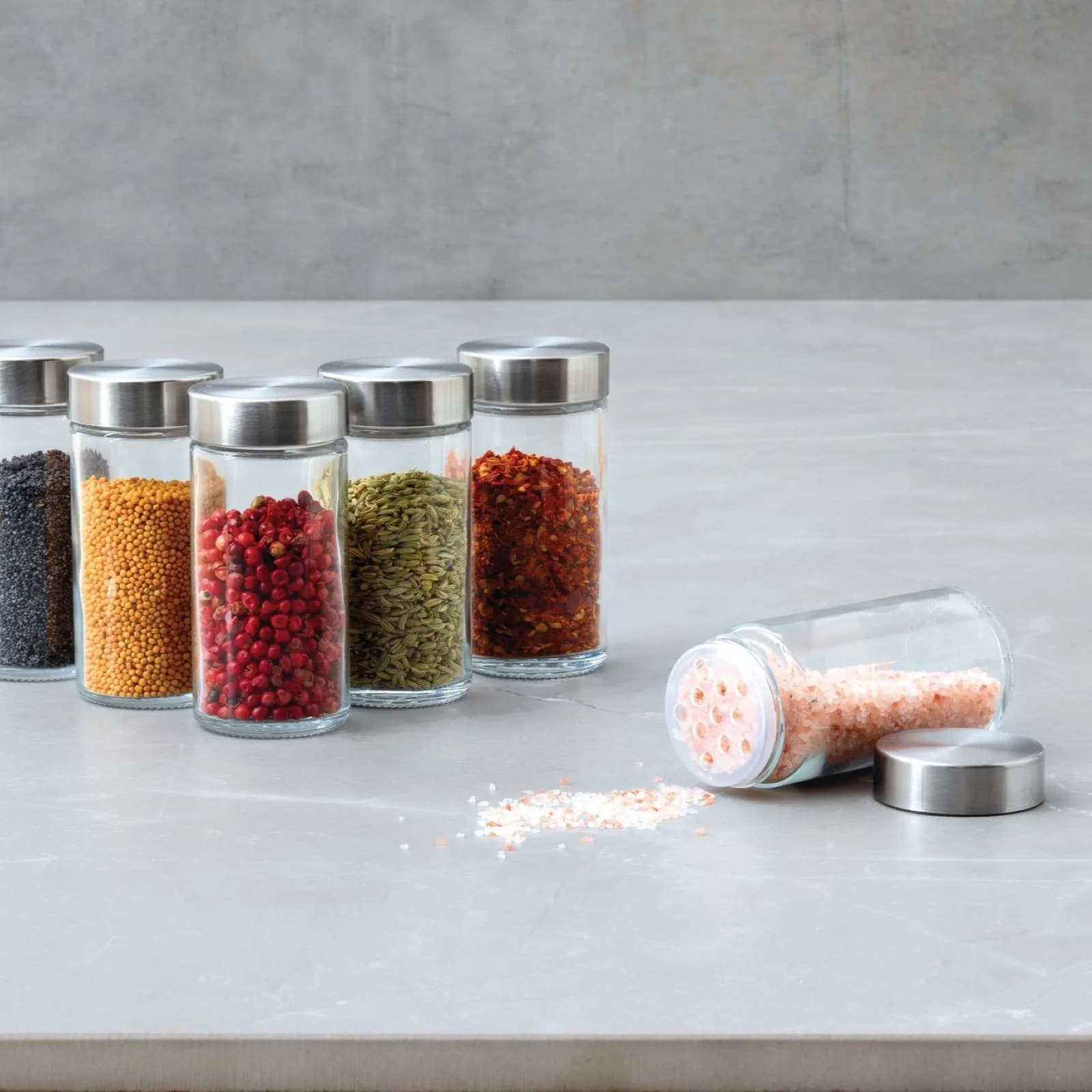 Set 6 contenitori 10h cm da cucina in vetro e acciaio inox