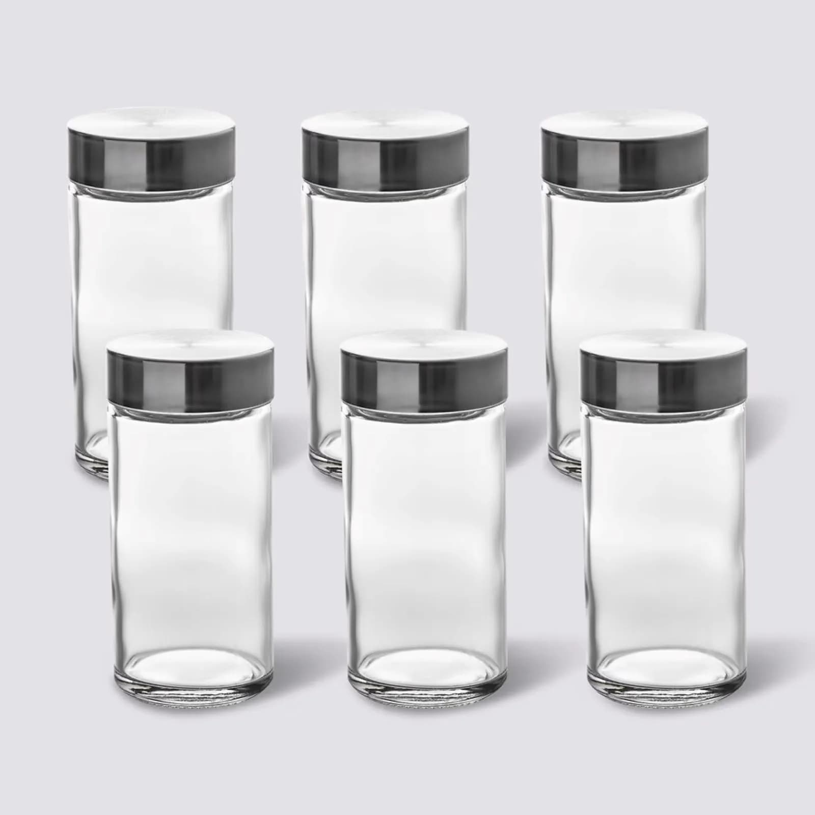 Set 6 contenitori 10h cm da cucina in vetro e acciaio inox