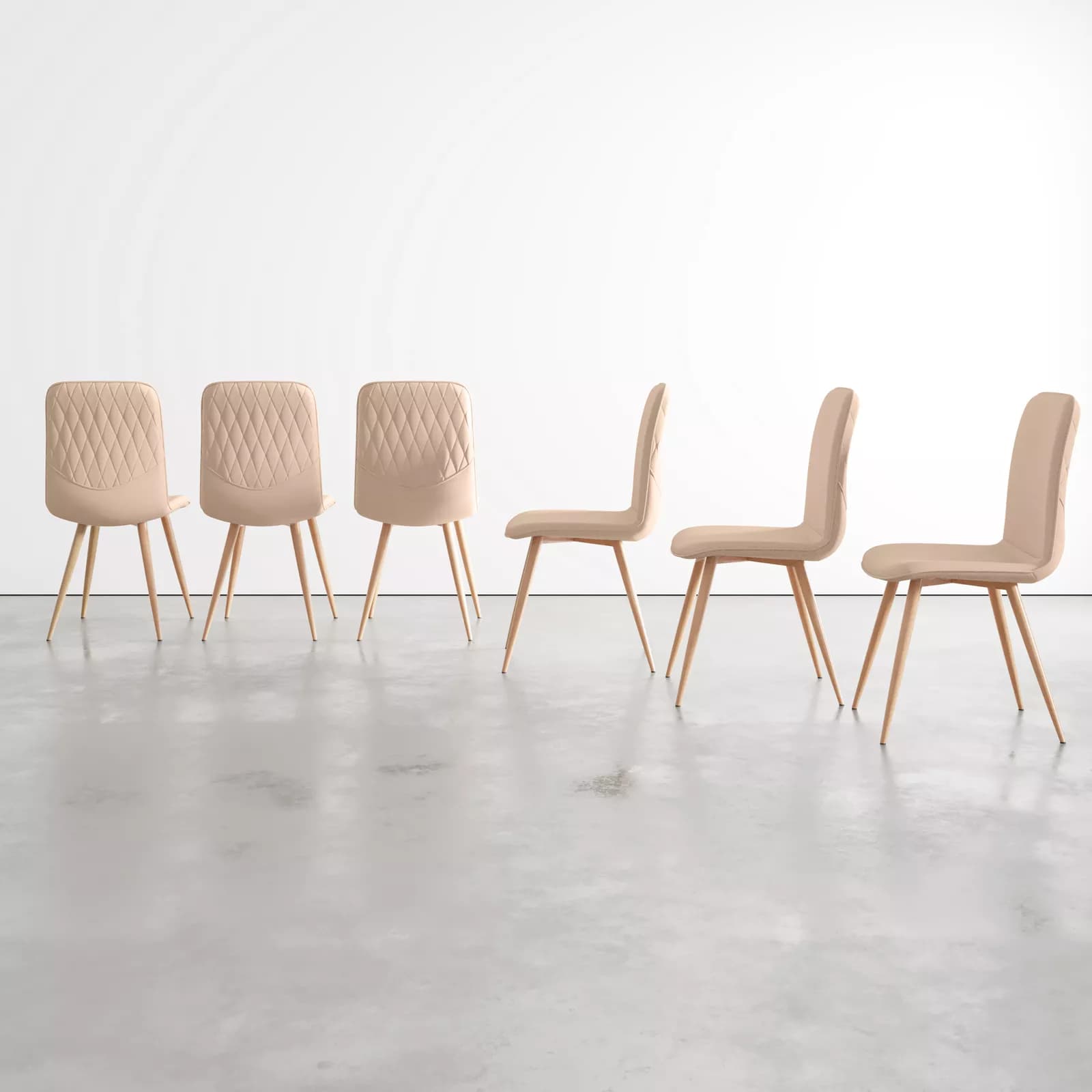 Set 6 sedie in tessuto beige con gambe rovere chiaro - Sirya