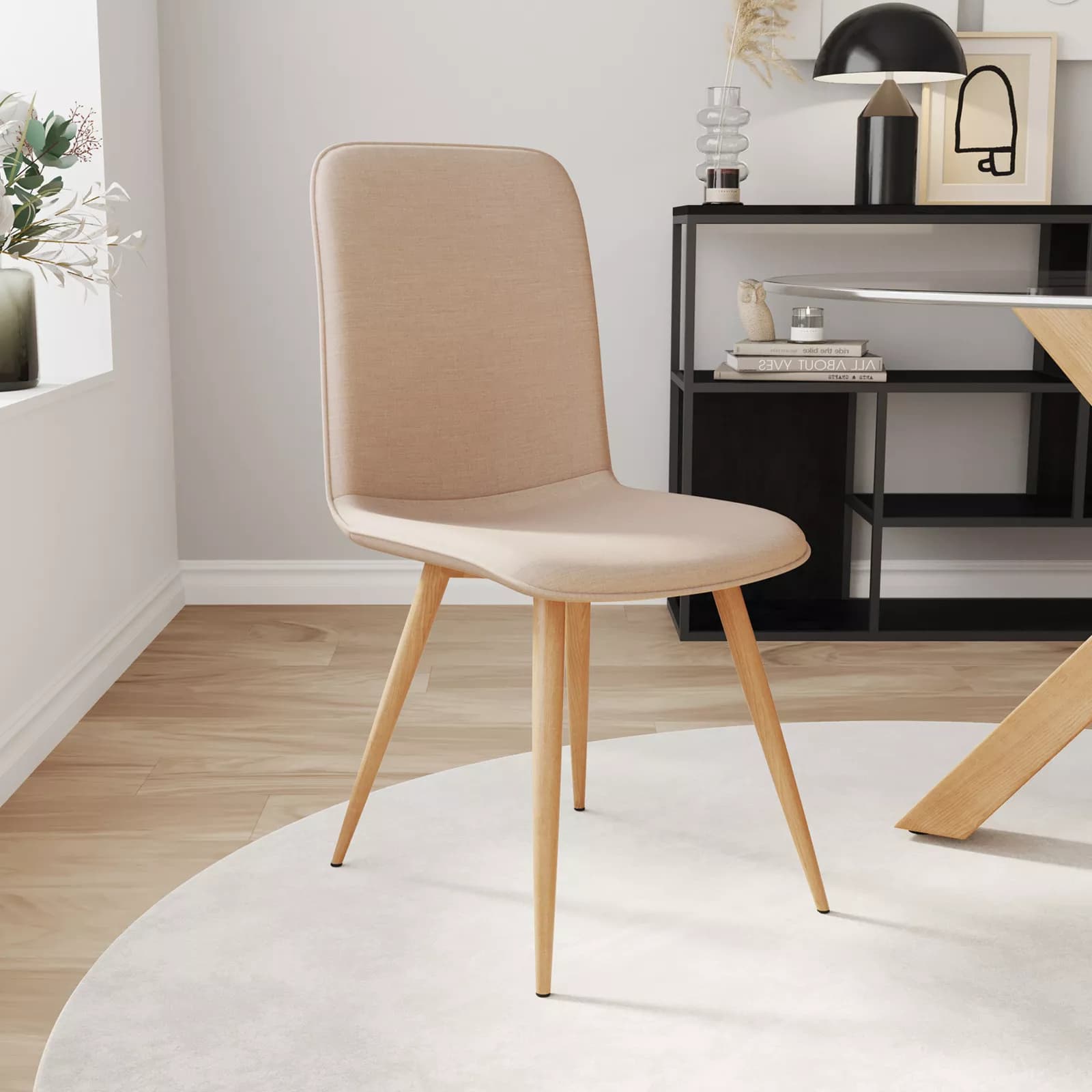 Set 6 sedie in tessuto beige con gambe rovere chiaro - Sirya