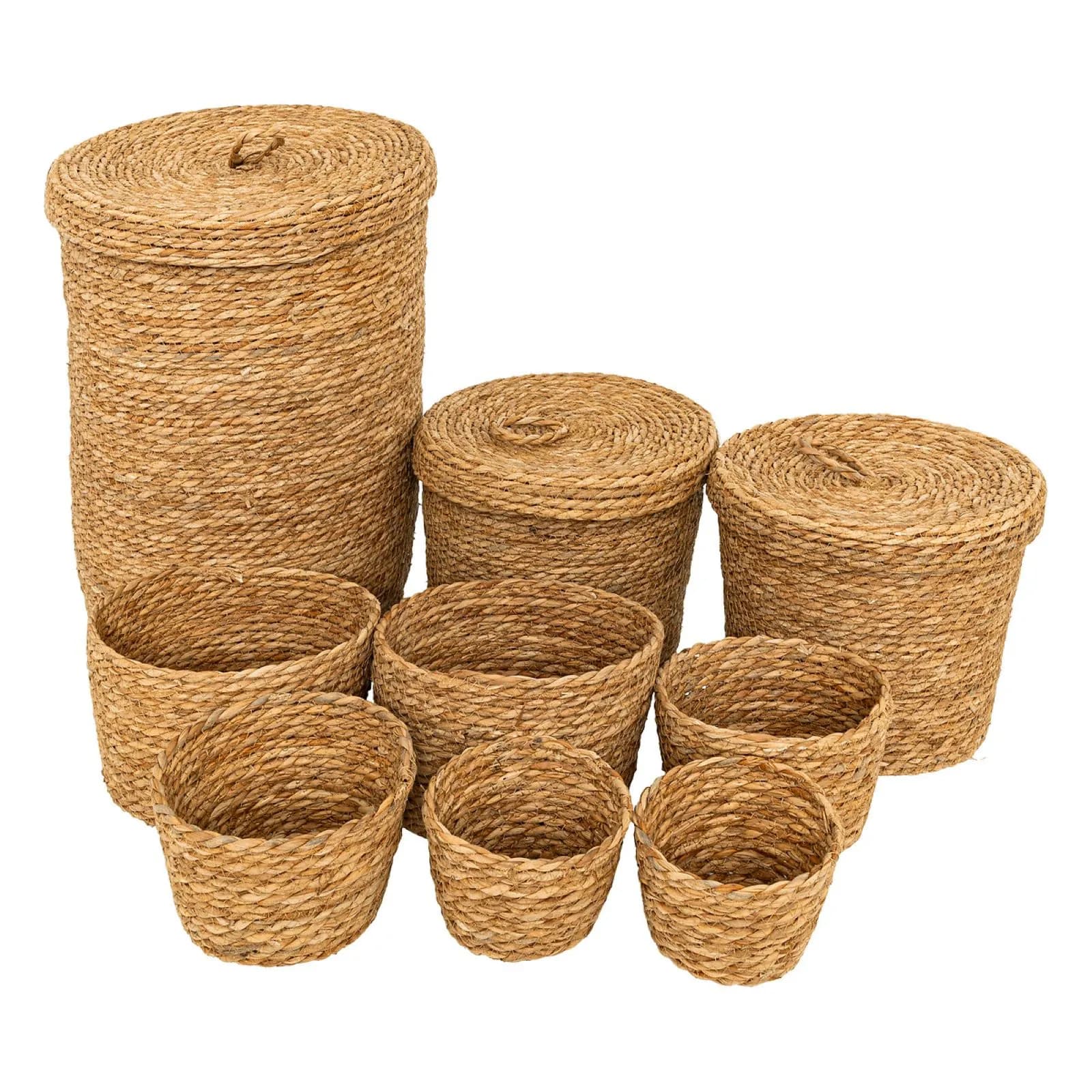 Set 9 cesti portaoggetti intrecciati in fibra naturale