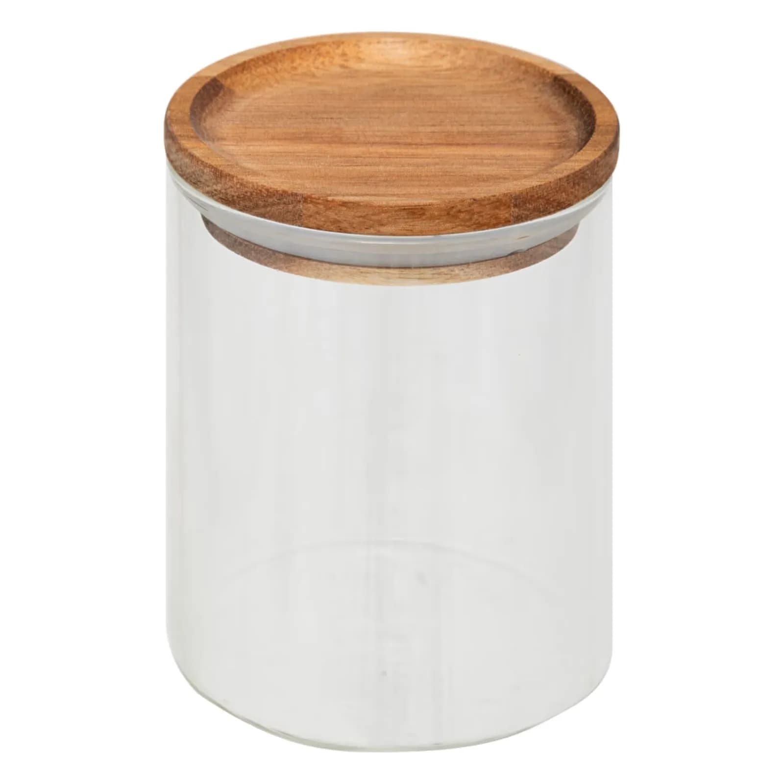 Set 9 vassetti ermetici in vetro con base in legno di acacia naturale