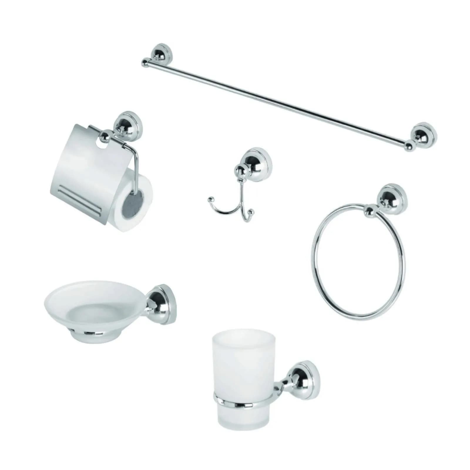 Set accessori bagno 6 pezzi cromato e vetro satinato - Linea Nova
