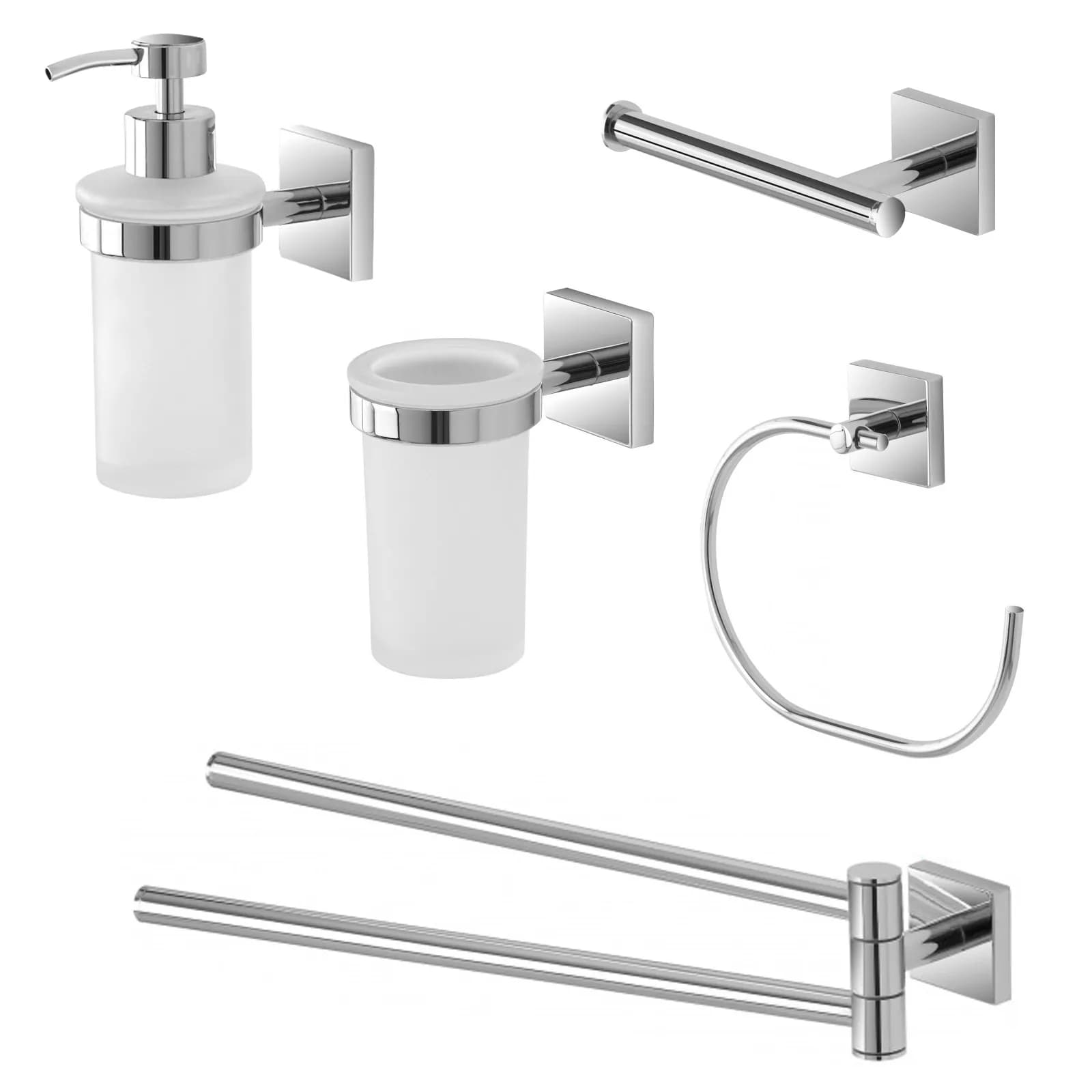 Set 5 accessori da bagno a muro in vetro e acciaio cromato - Myeasyset