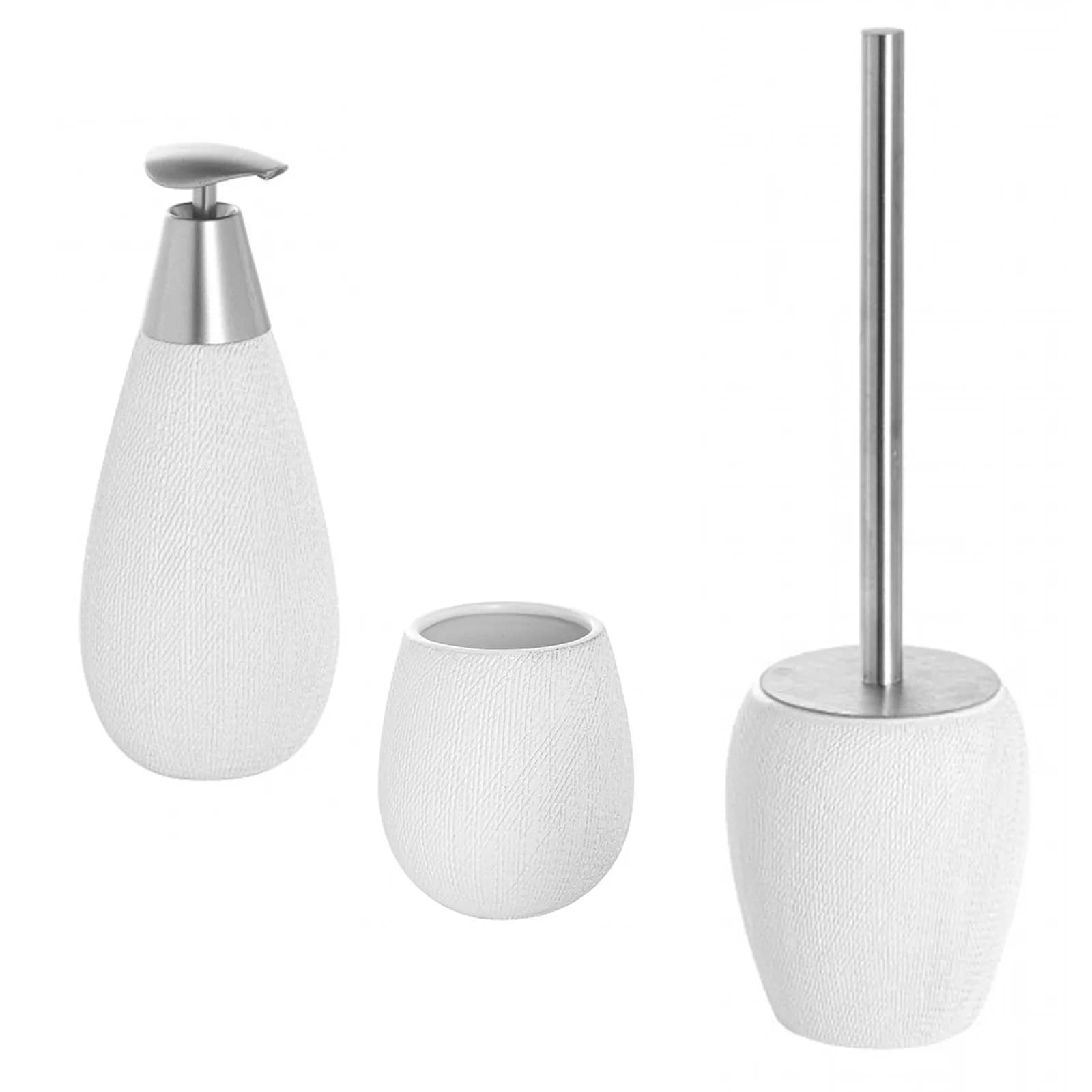 Set 3 accessori da bagno da appoggio in acciaio e ceramica bianco