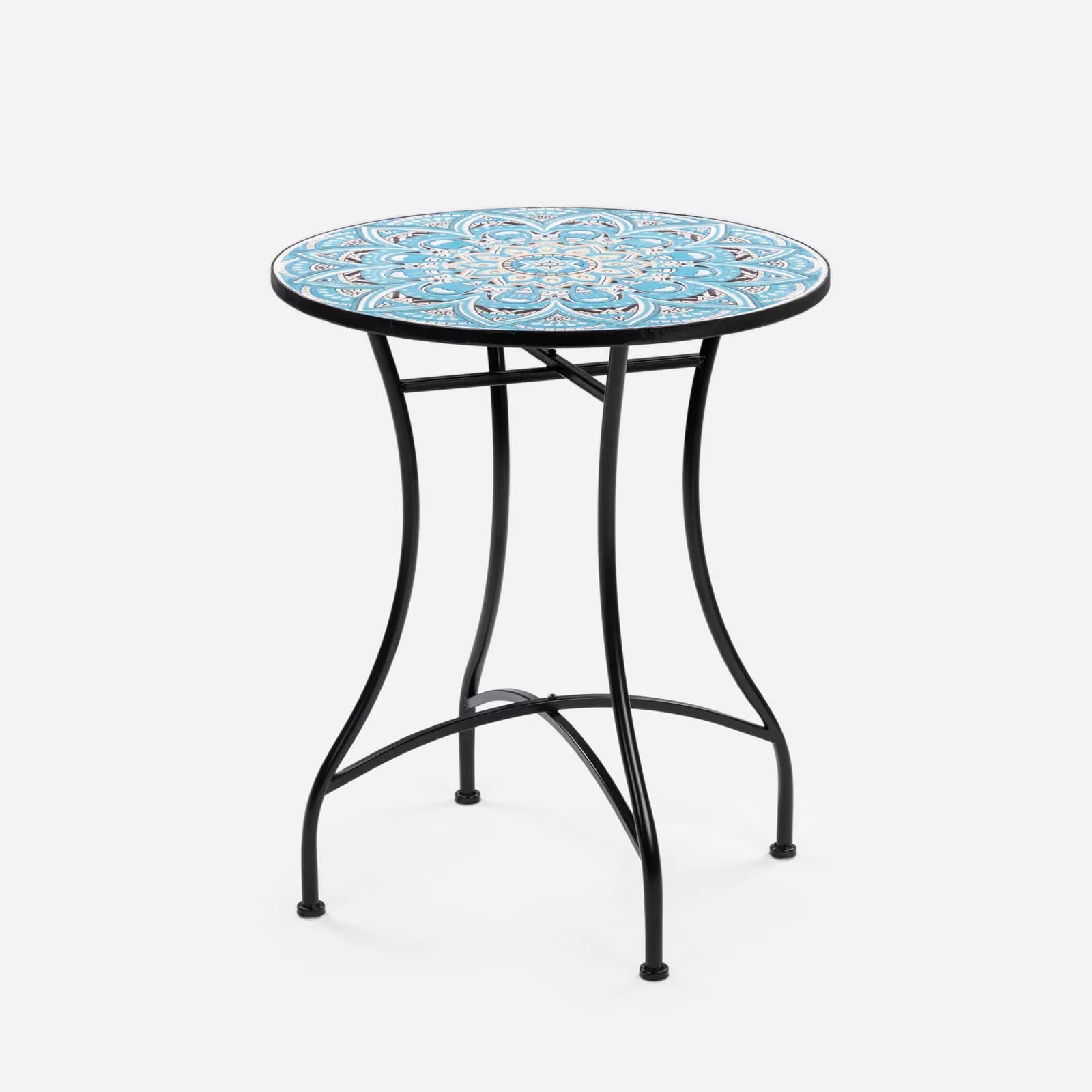 Set bistrot 2 sedie e tavolo rotondo 60 cm con decorazione mandala blu - Otranto