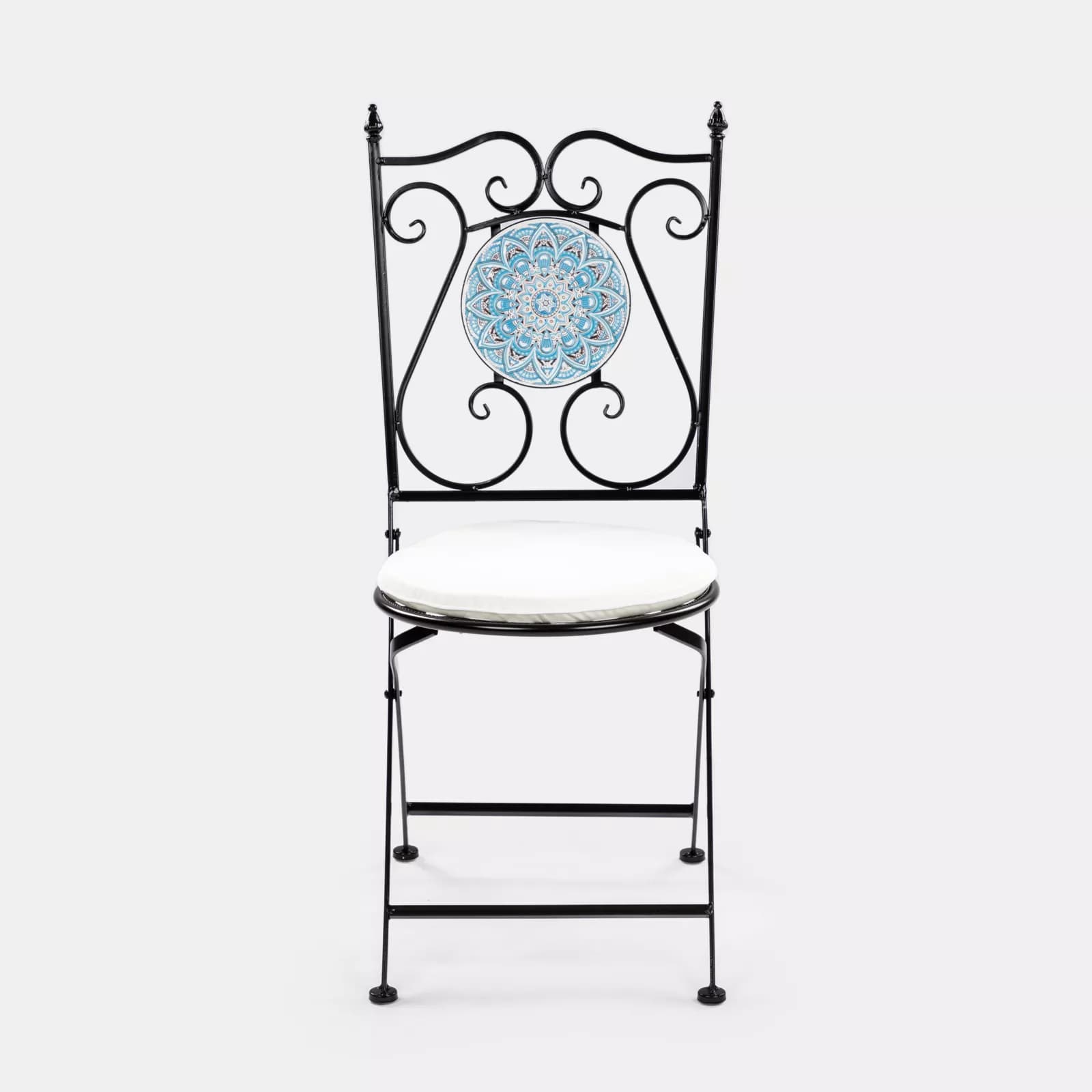 Set bistrot 2 sedie e tavolo rotondo 60 cm con decorazione mandala blu - Otranto