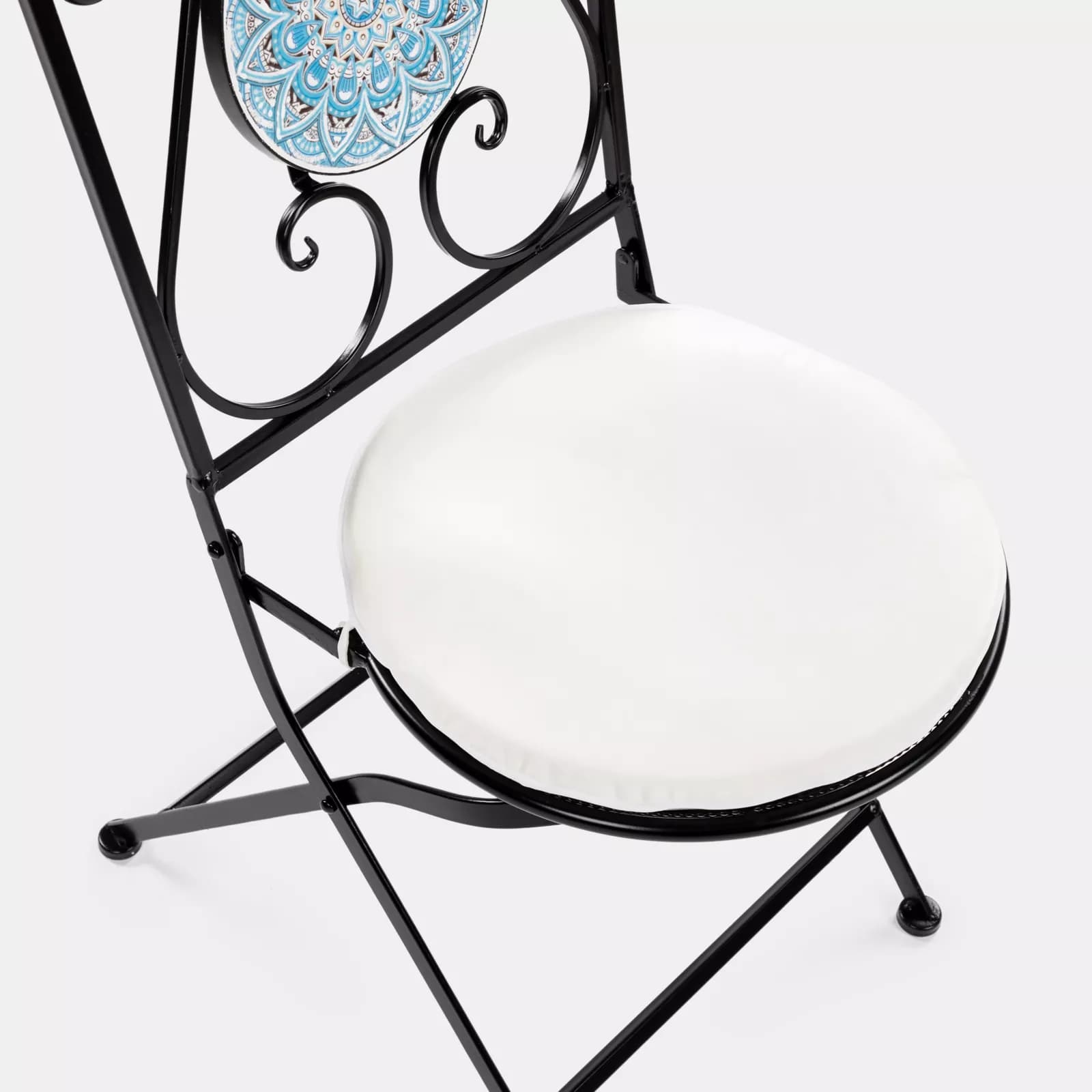 Set bistrot 2 sedie e tavolo rotondo 60 cm con decorazione mandala blu - Otranto