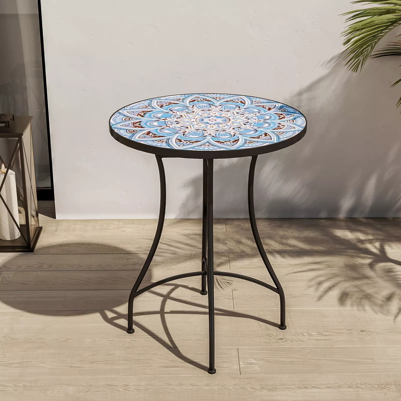 Set bistrot 2 sedie e tavolo rotondo 60 cm con decorazione mandala blu - Otranto