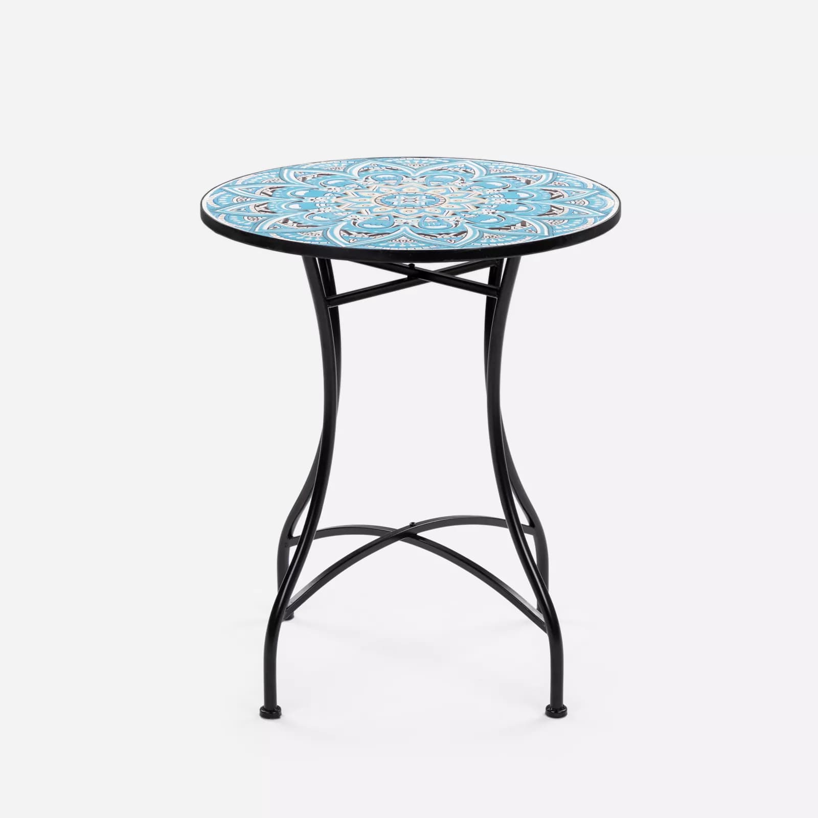 Set bistrot 2 sedie e tavolo rotondo 60 cm con decorazione mandala blu - Otranto