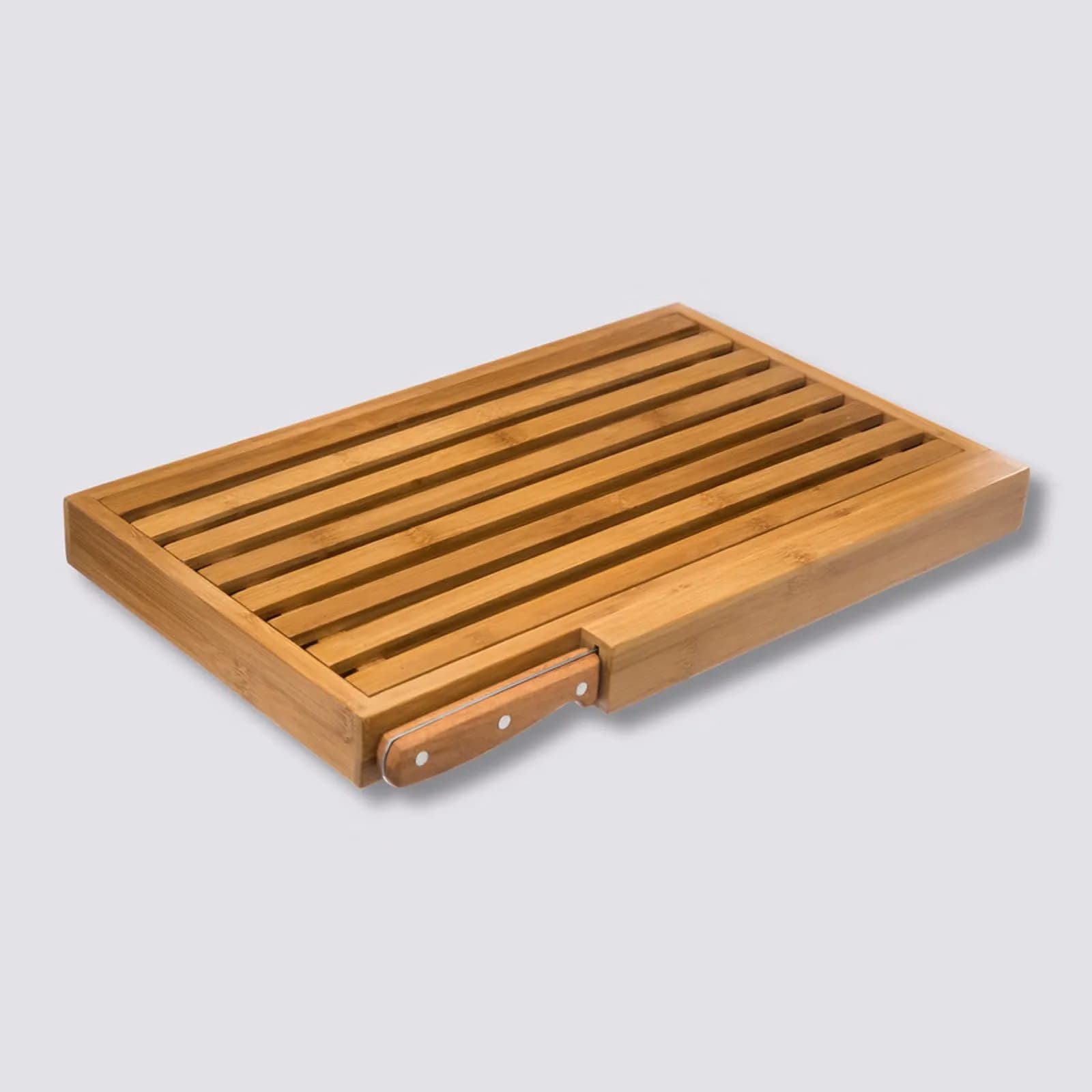 Set coltello e tagliere 44x27 cm in bambù naturale e acciaio inox