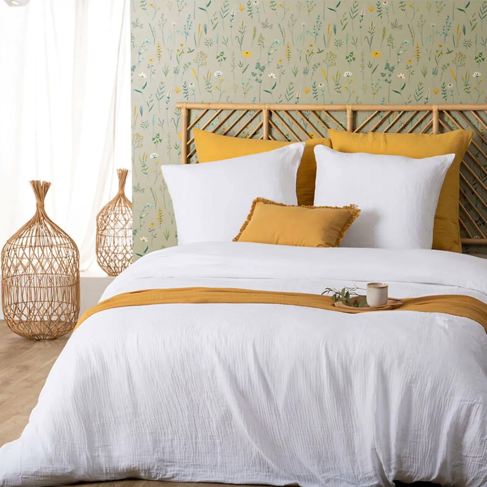 Set copripiumino 240x220 cm in cotone bianco con 2 federe 65x65 cm - Origins