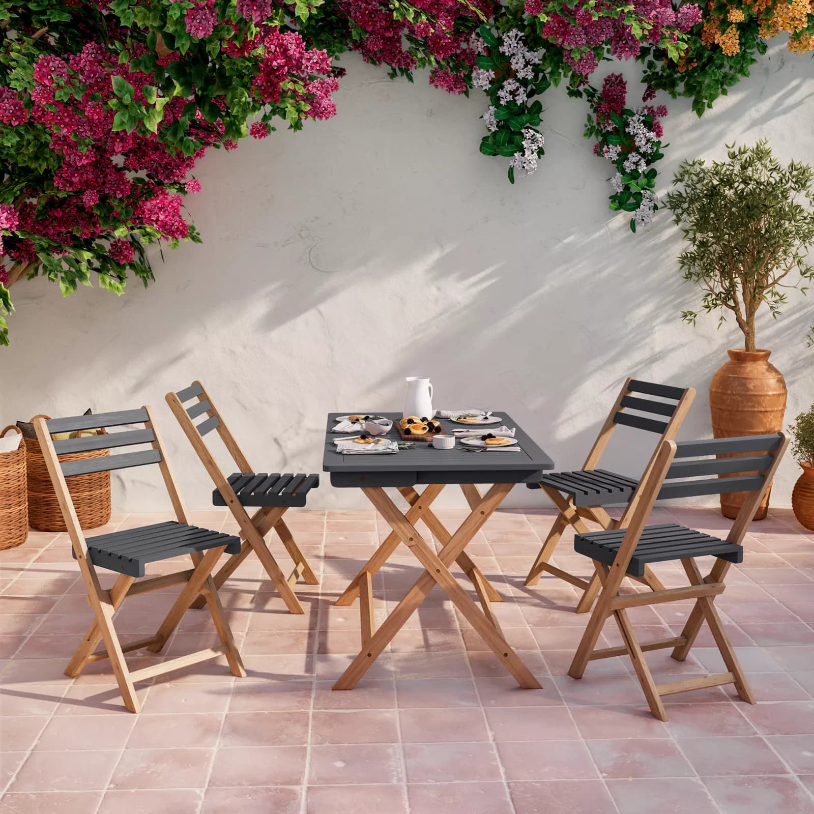 Set di 4 sedie pieghevoli in legno massello di acacia - Nauru