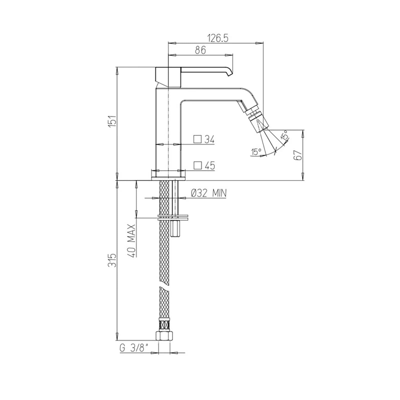 Set di miscelatori per lavabo e bidet Paini Serie Q in ottone cromato squadrato