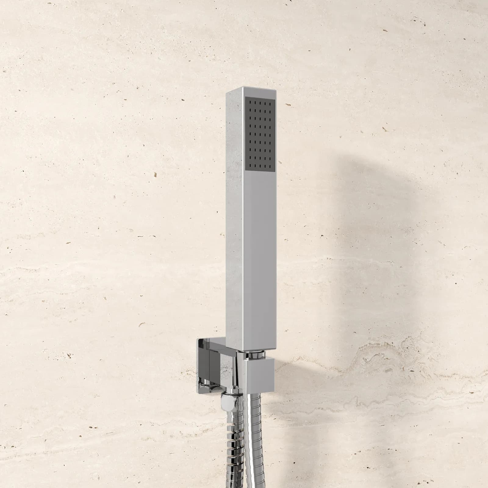 Set incasso doccetta squadrata con presa acqua e flessibile cromo