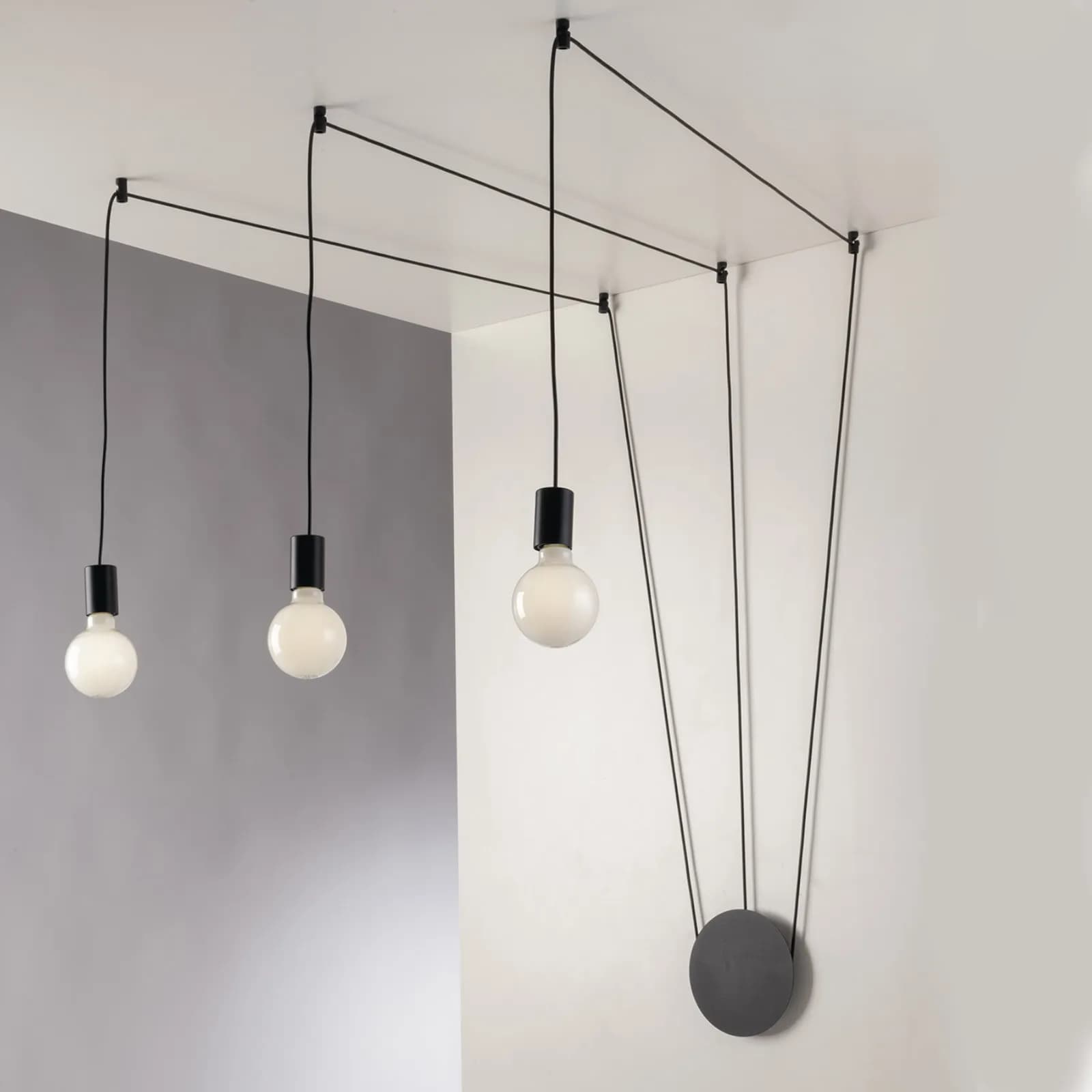 Set lampada a sospensione a 3 luci e 2 applique con 12 deviatori inclusi in metallo nero