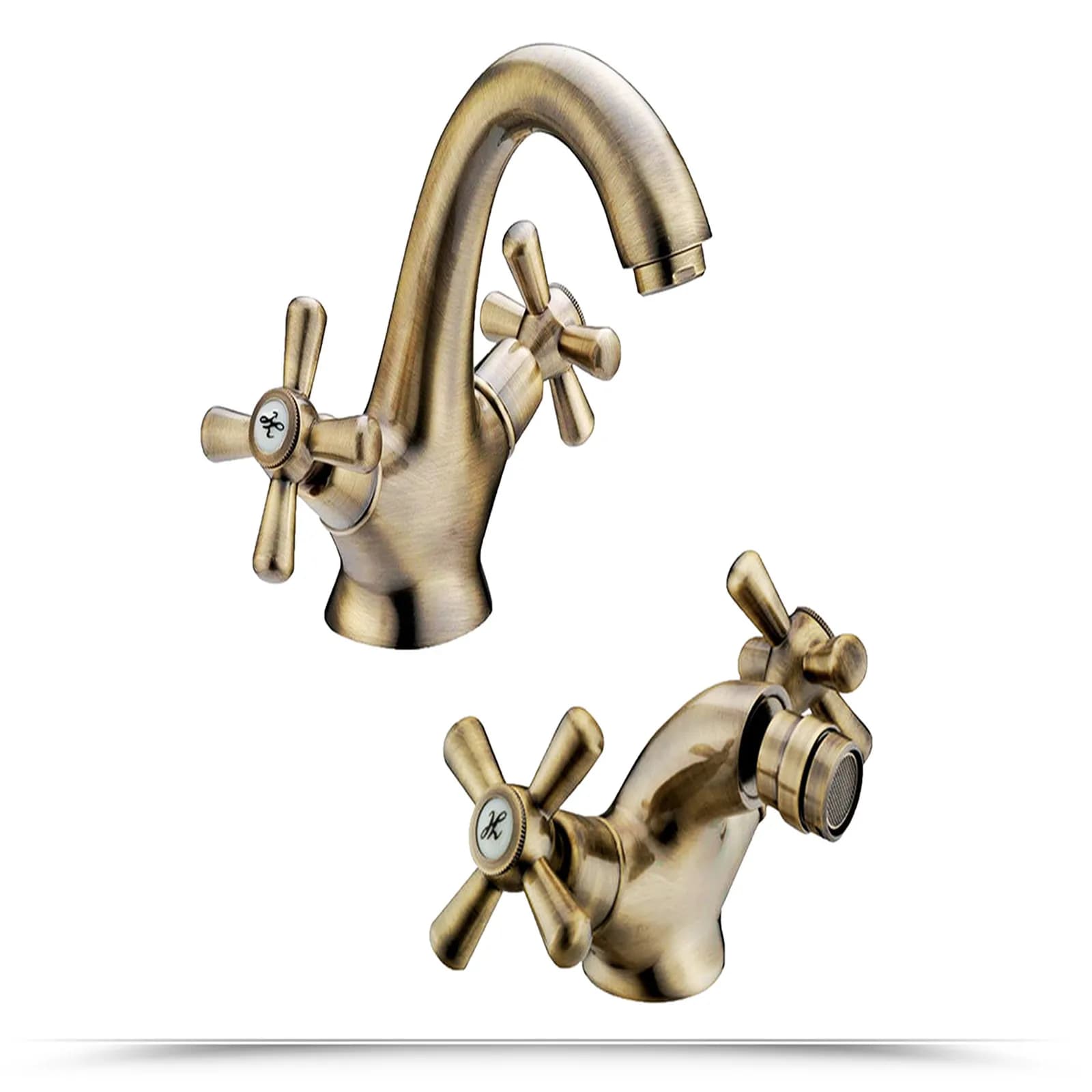 Set miscelatori bronzati per lavabo e bidet serie retrò vintage