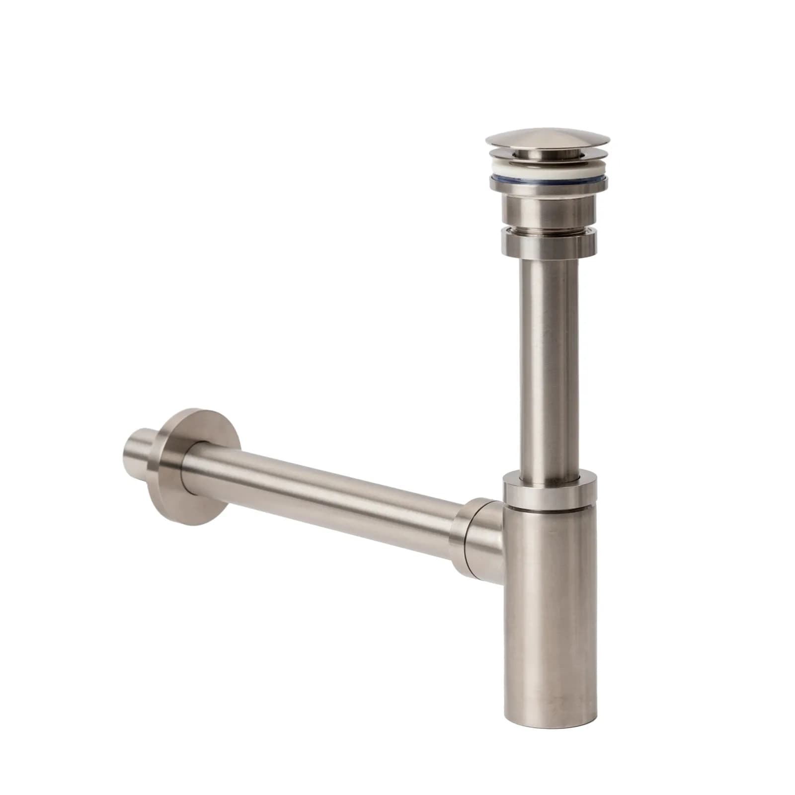 Set piletta click-clack universale e sifone di scarico tondo per lavabo in acciaio inox spazzolato