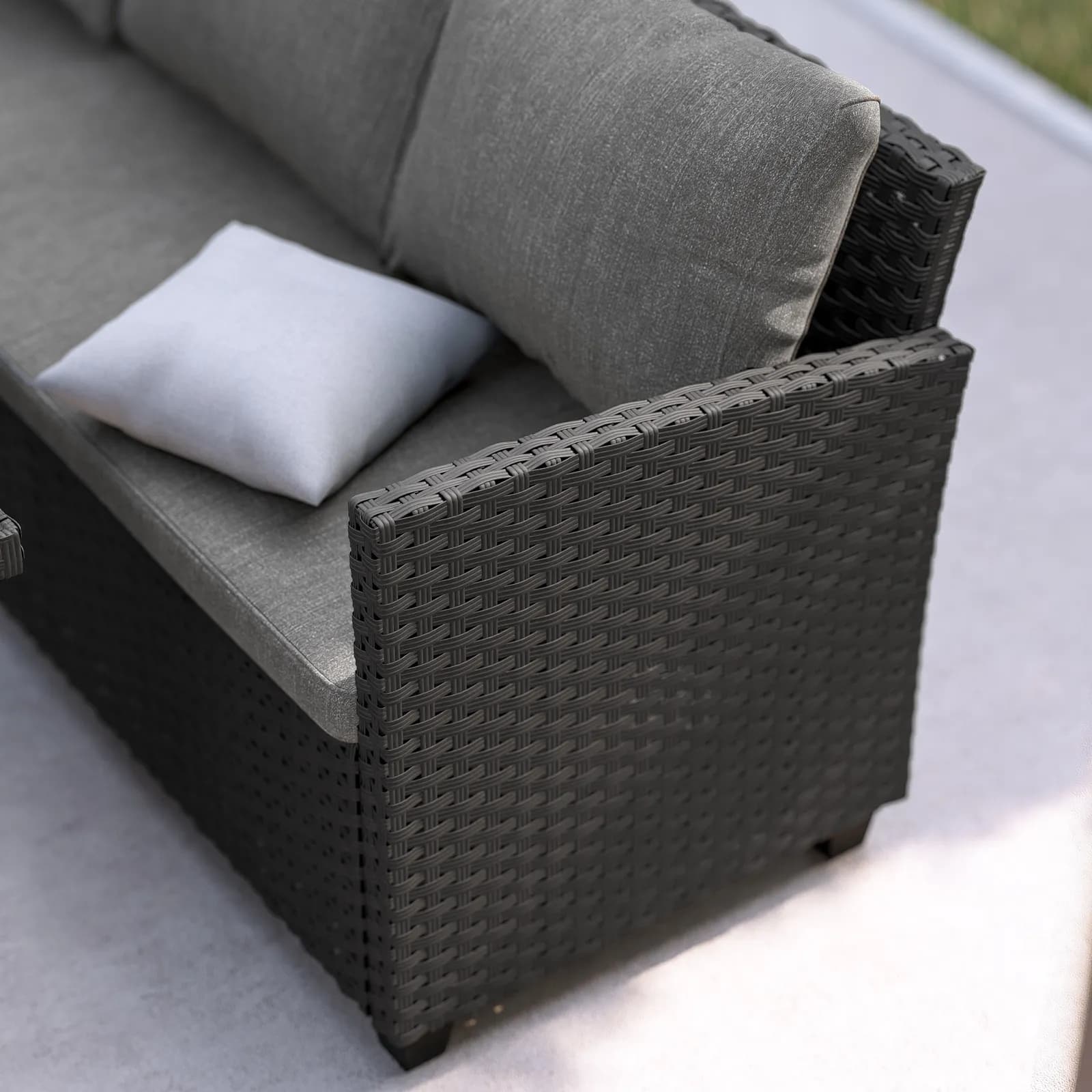 Set pranzo angolare con tavolo 145x75 cm in polyrattan nero con cuscini - Antony